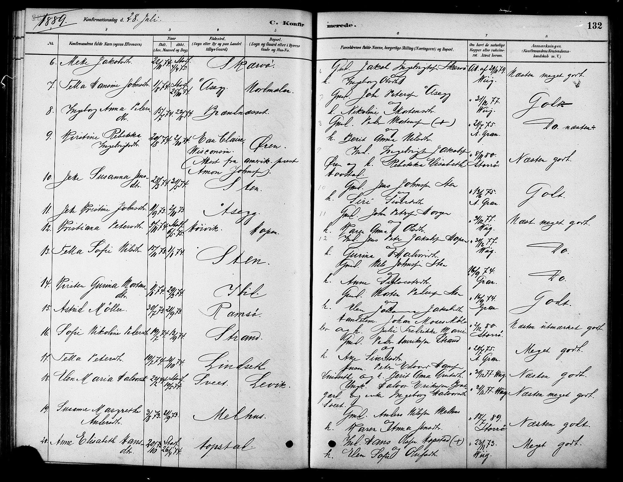 Ministerialprotokoller, klokkerbøker og fødselsregistre - Sør-Trøndelag, SAT/A-1456/658/L0722: Parish register (official) no. 658A01, 1879-1896, p. 132
