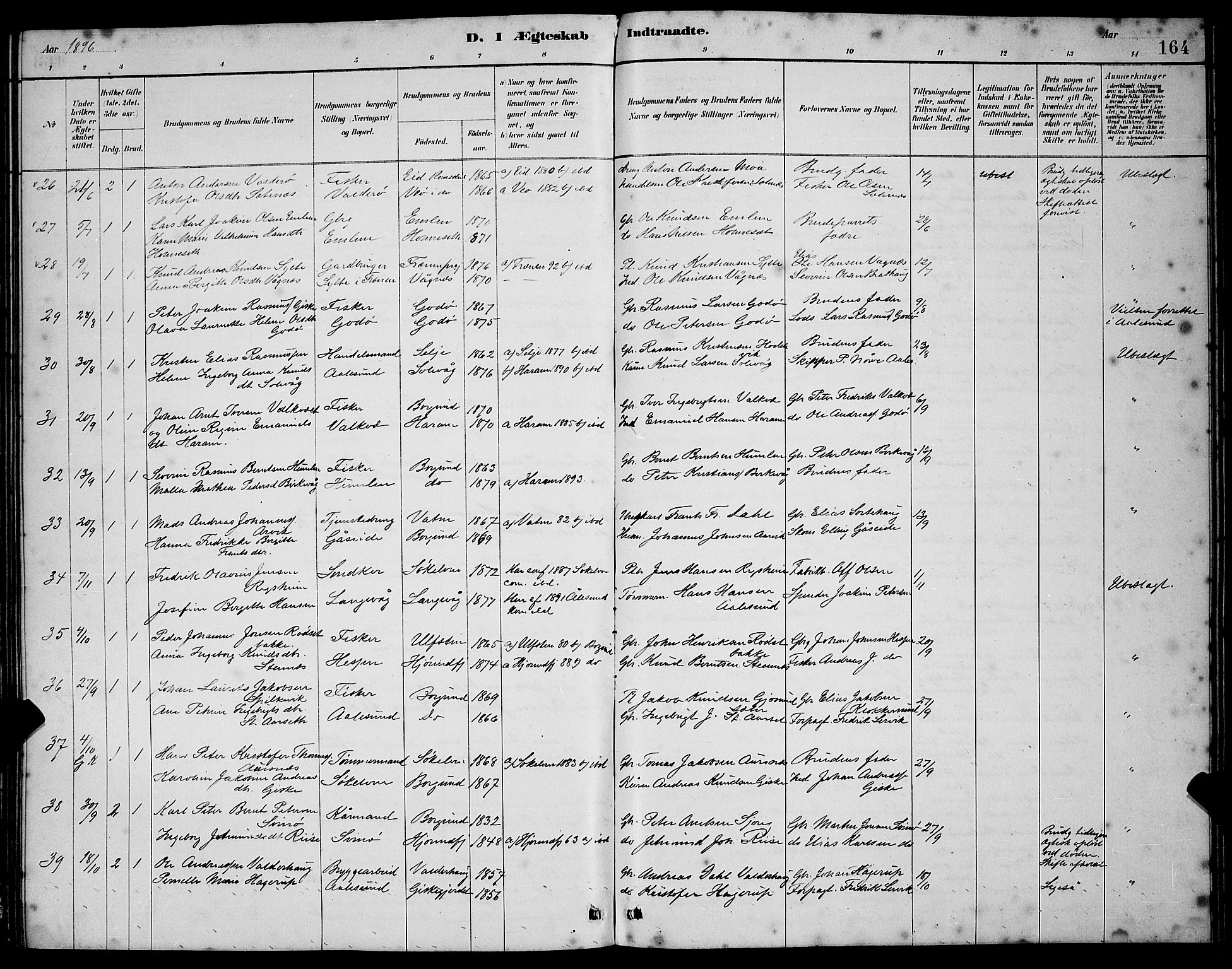 Ministerialprotokoller, klokkerbøker og fødselsregistre - Møre og Romsdal, AV/SAT-A-1454/528/L0430: Parish register (copy) no. 528C11, 1884-1899, p. 164