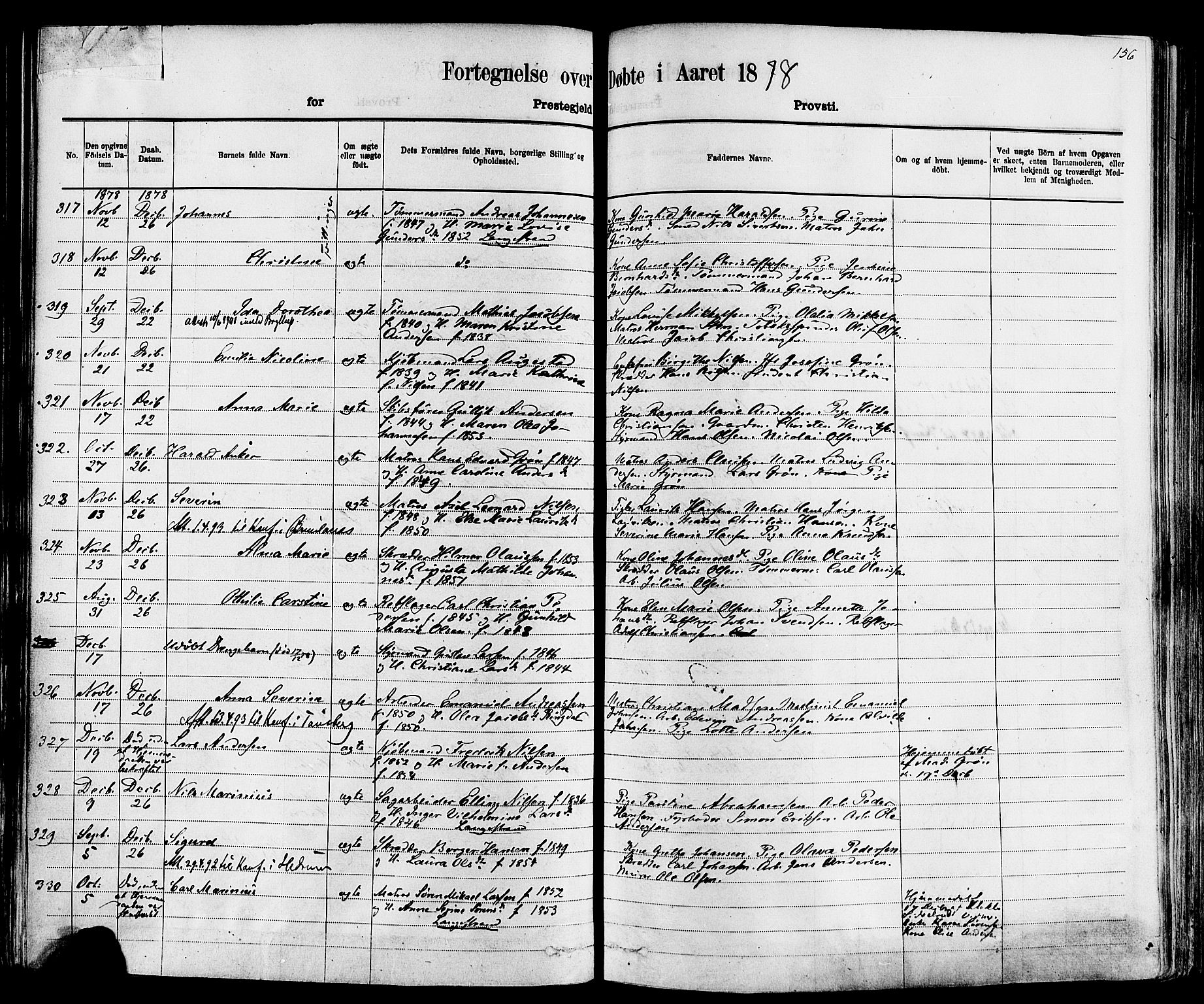 Larvik kirkebøker, AV/SAKO-A-352/F/Fa/L0006: Parish register (official) no. I 6, 1871-1883, p. 156