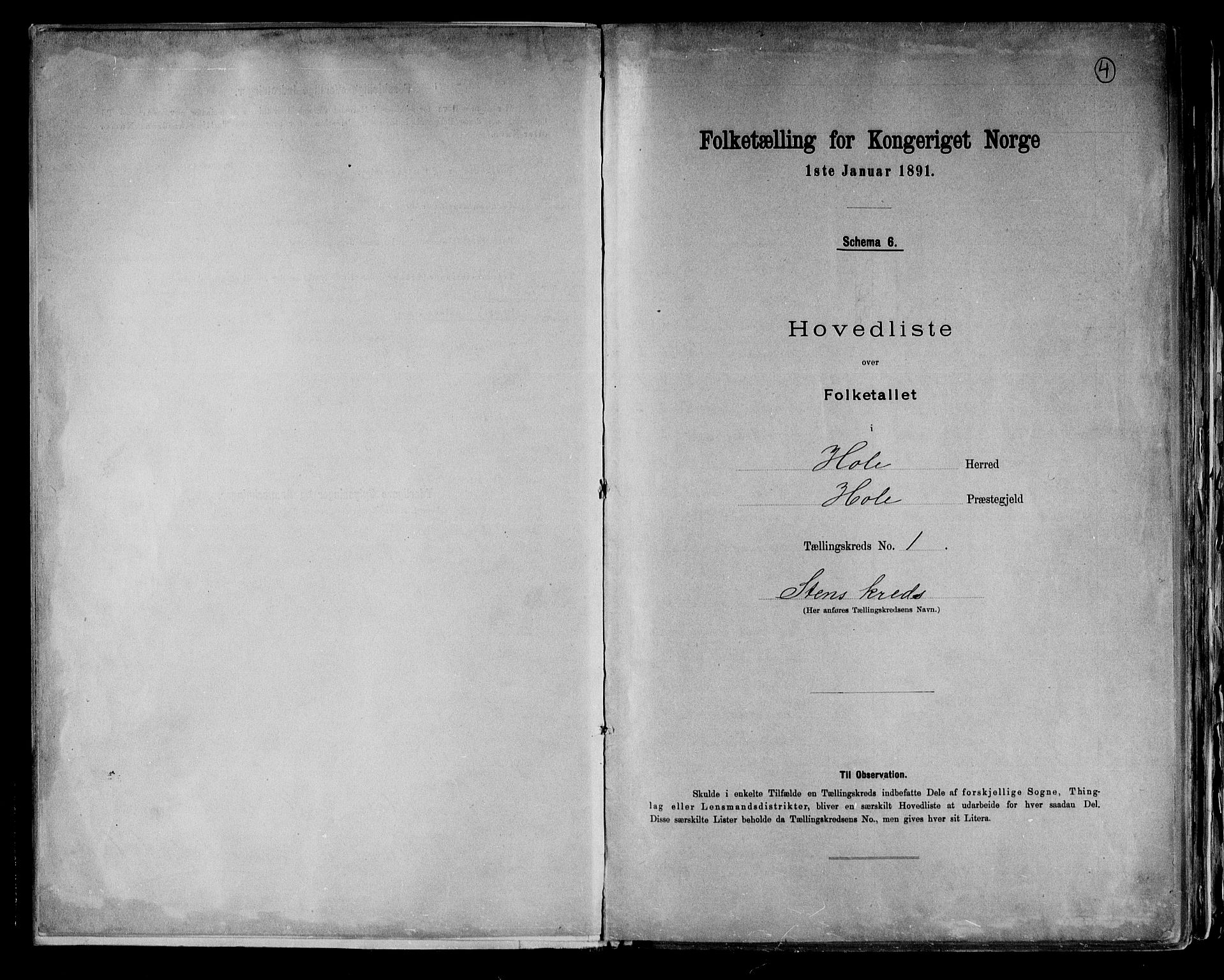 RA, 1891 census for 0612 Hole, 1891, p. 4