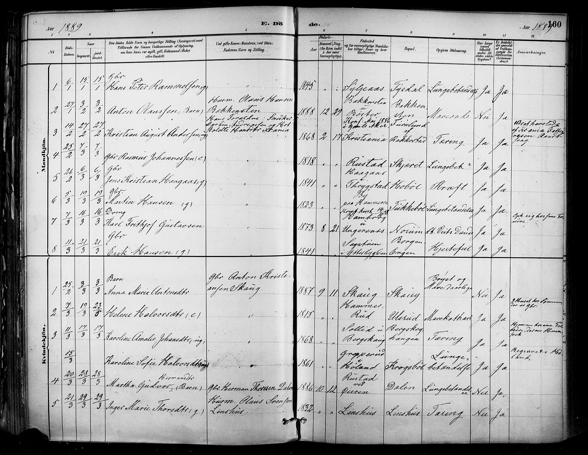 Enebakk prestekontor Kirkebøker, SAO/A-10171c/F/Fa/L0016: Parish register (official) no. I 16, 1883-1898, p. 160