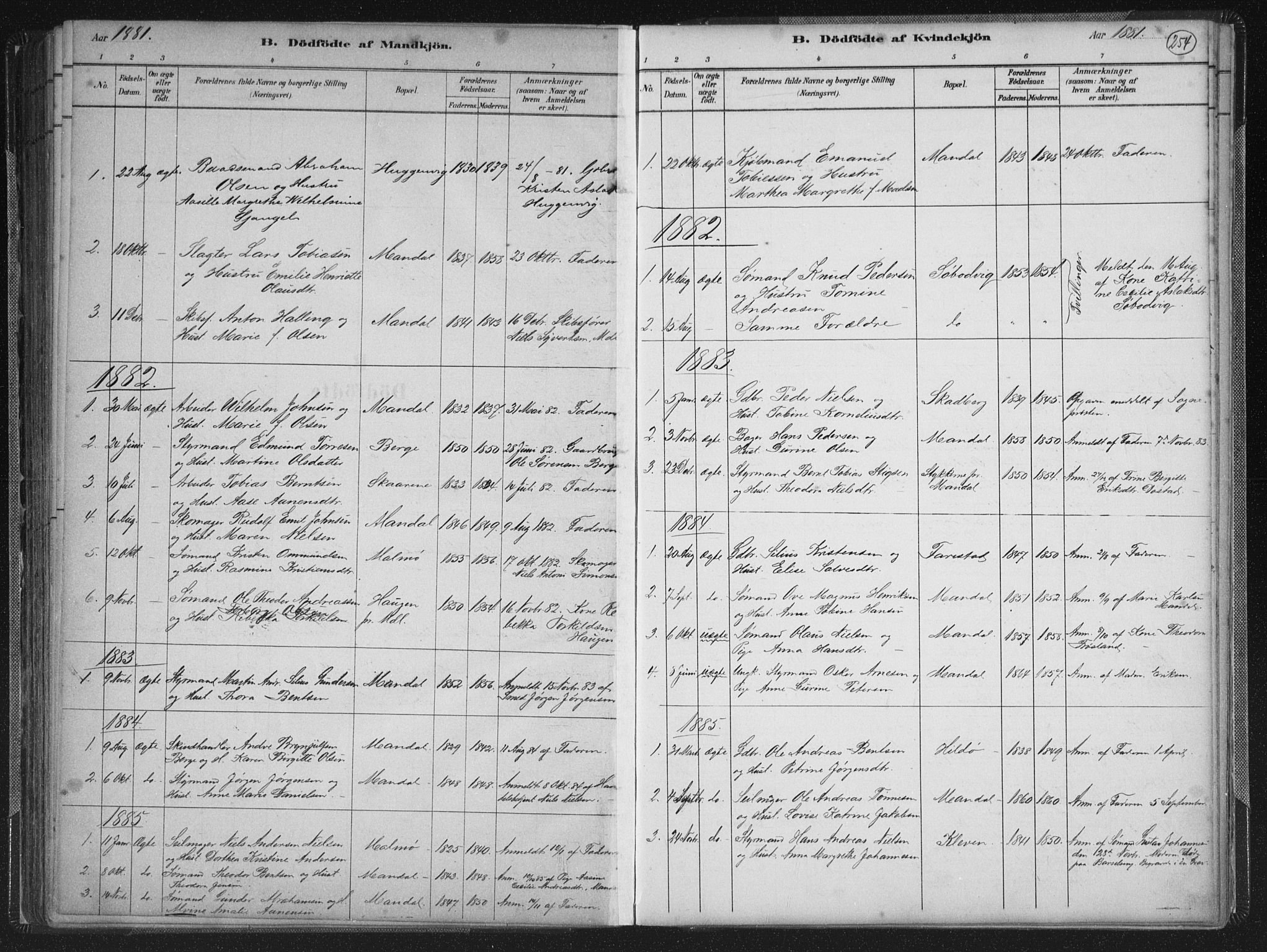 Mandal sokneprestkontor, AV/SAK-1111-0030/F/Fb/Fba/L0011: Parish register (copy) no. B 5, 1880-1898, p. 254
