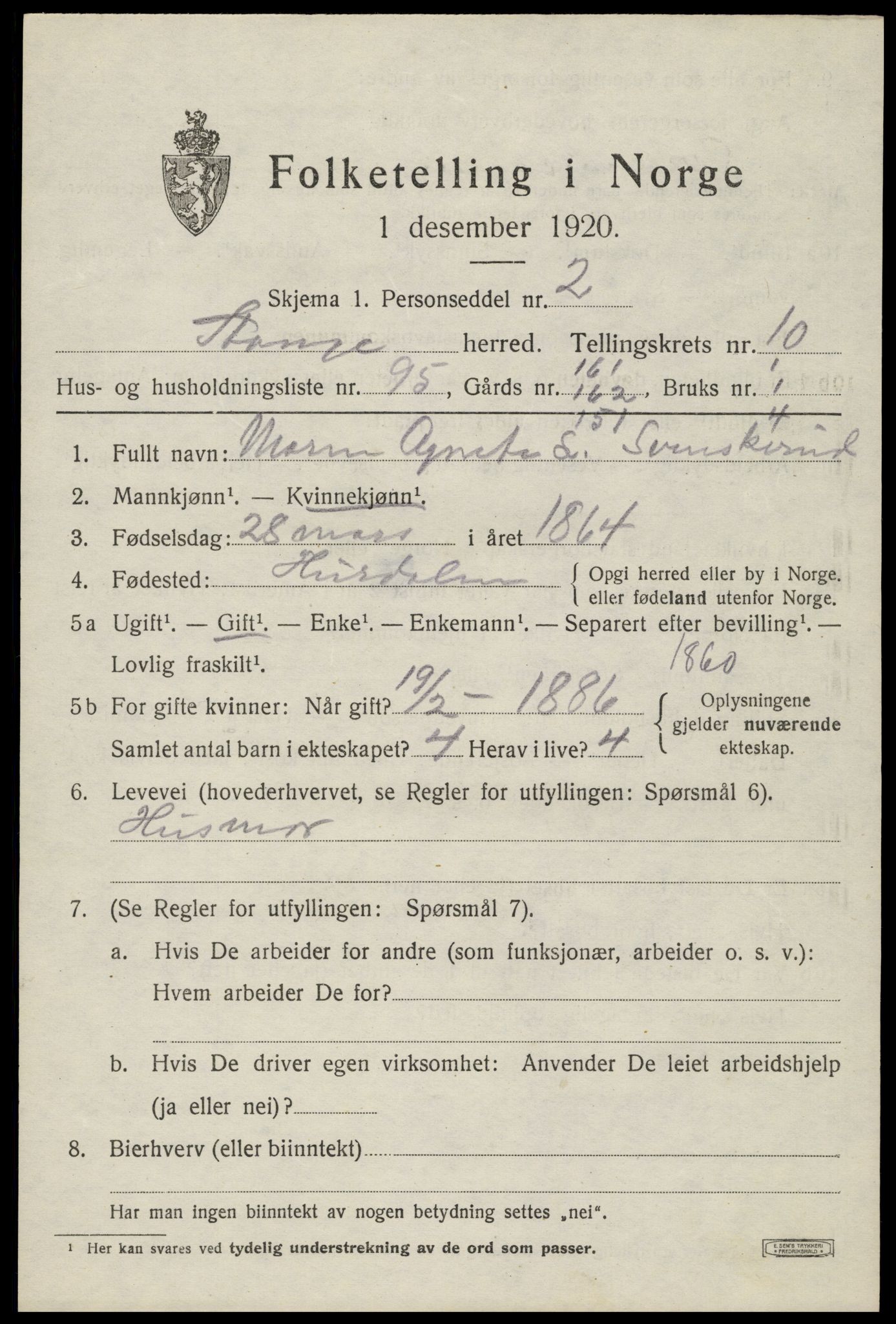 SAH, 1920 census for Stange, 1920, p. 16787