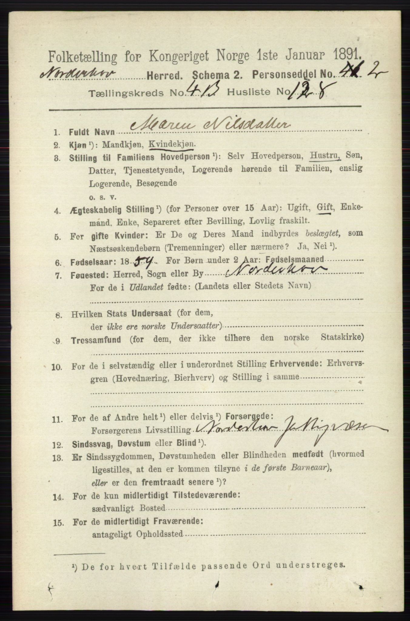 RA, 1891 census for 0613 Norderhov, 1891, p. 3434