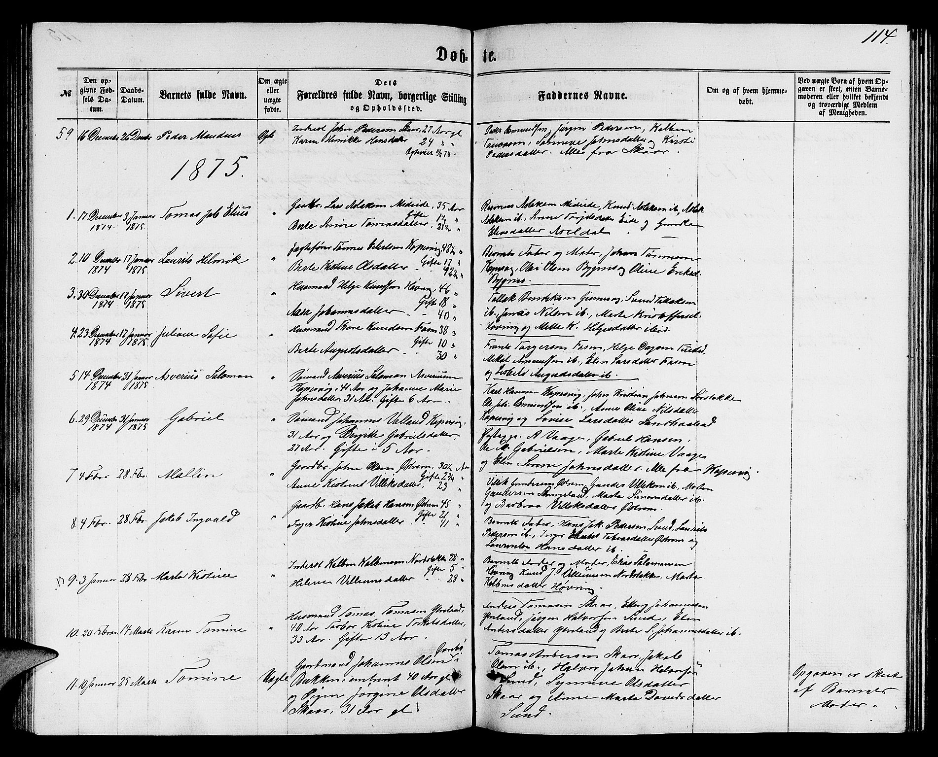 Avaldsnes sokneprestkontor, SAST/A -101851/H/Ha/Hab/L0004: Parish register (copy) no. B 4, 1861-1876, p. 114