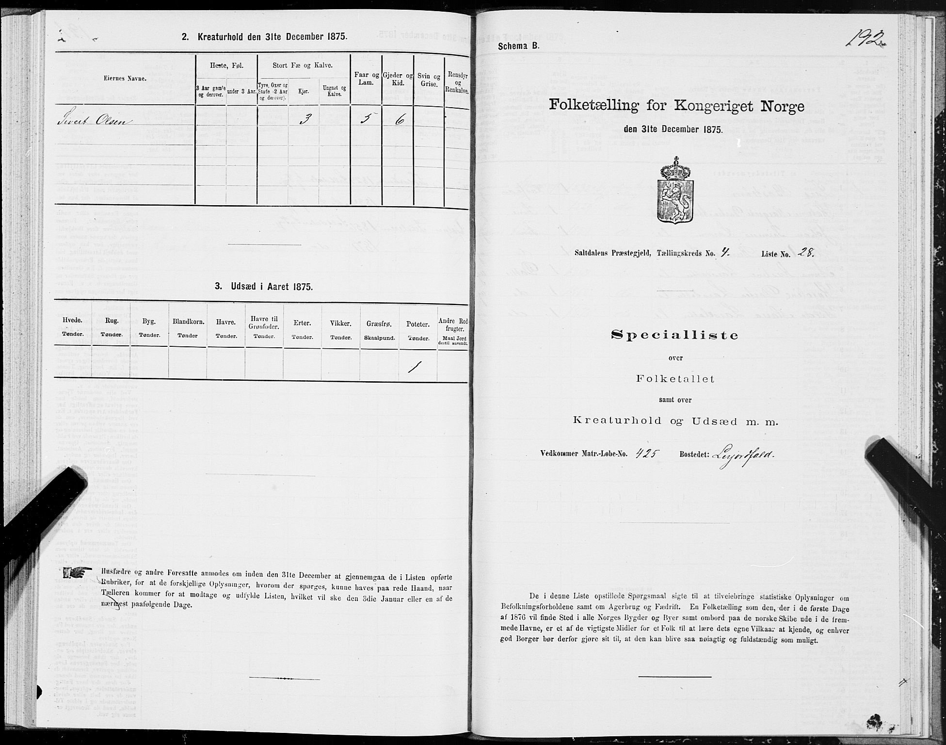 SAT, 1875 census for 1840P Saltdal, 1875, p. 2192