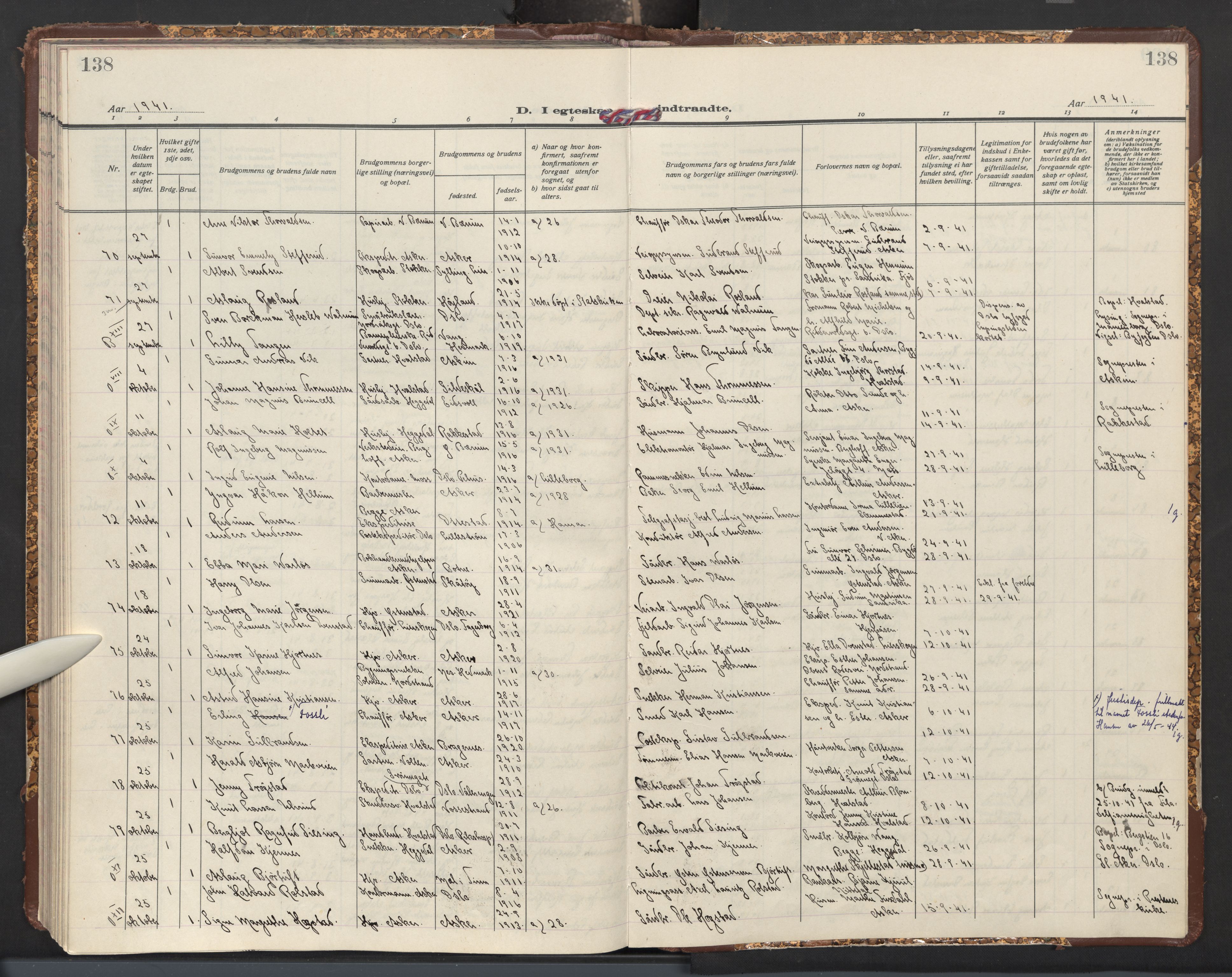 Asker prestekontor Kirkebøker, AV/SAO-A-10256a/F/Fa/L0021: Parish register (official) no. I 21, 1936-1945, p. 138