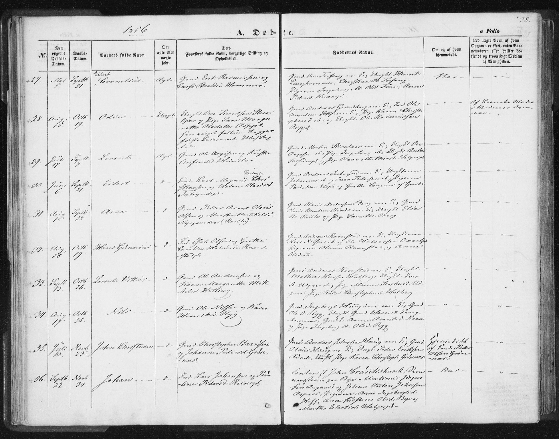 Ministerialprotokoller, klokkerbøker og fødselsregistre - Nord-Trøndelag, SAT/A-1458/746/L0446: Parish register (official) no. 746A05, 1846-1859, p. 38