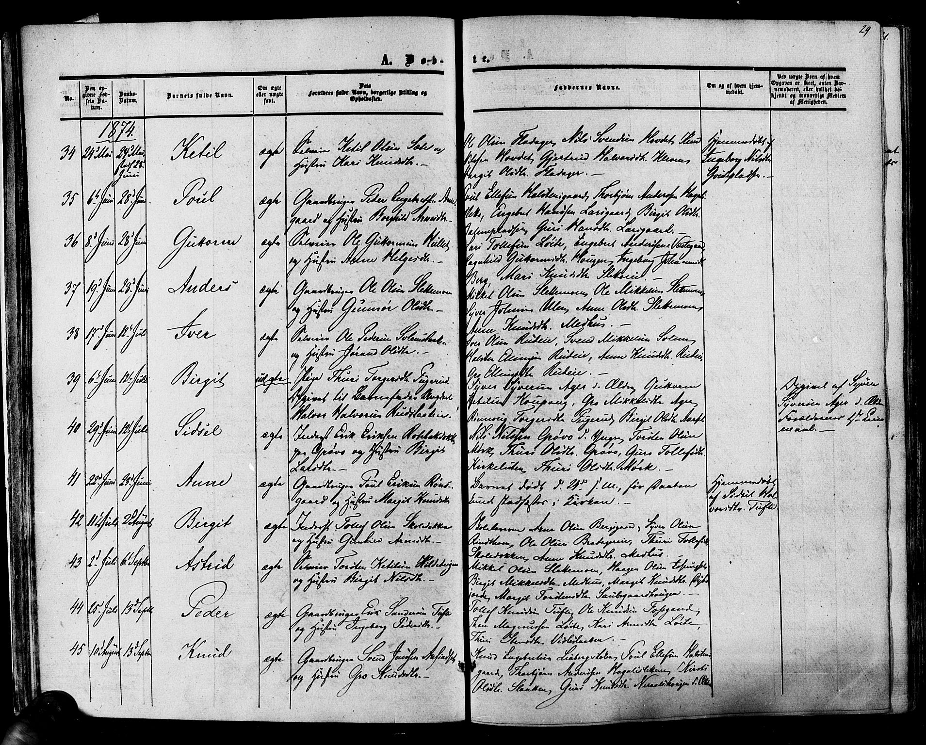 Hol kirkebøker, AV/SAKO-A-227/F/Fa/L0002: Parish register (official) no. I 2, 1870-1886, p. 29