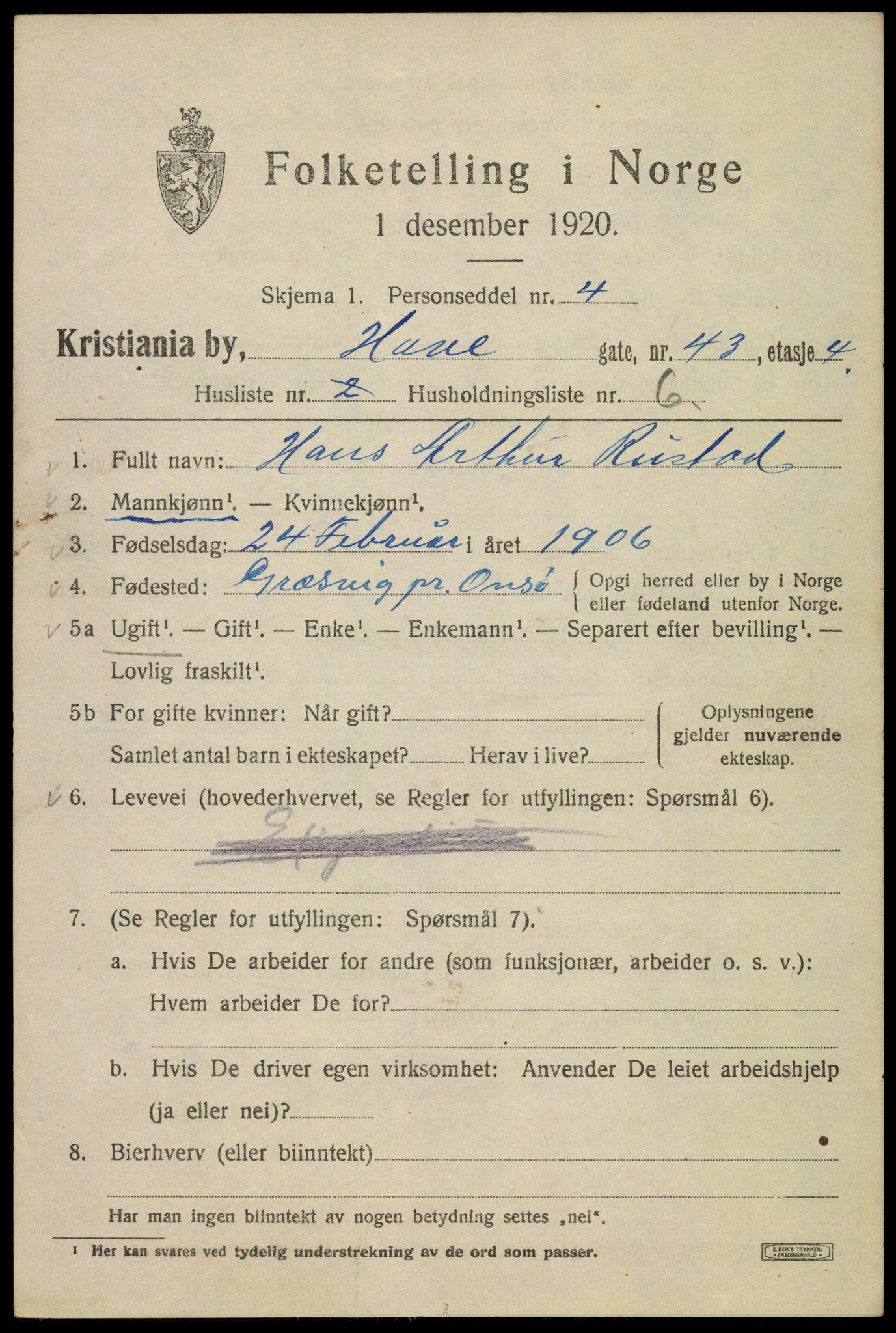 SAO, 1920 census for Kristiania, 1920, p. 275733