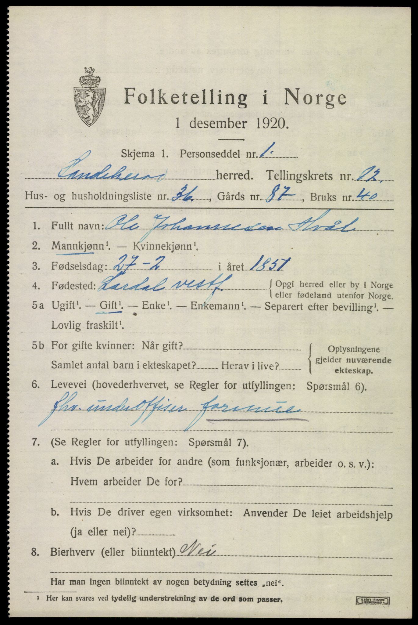 SAKO, 1920 census for Sandeherred, 1920, p. 18578