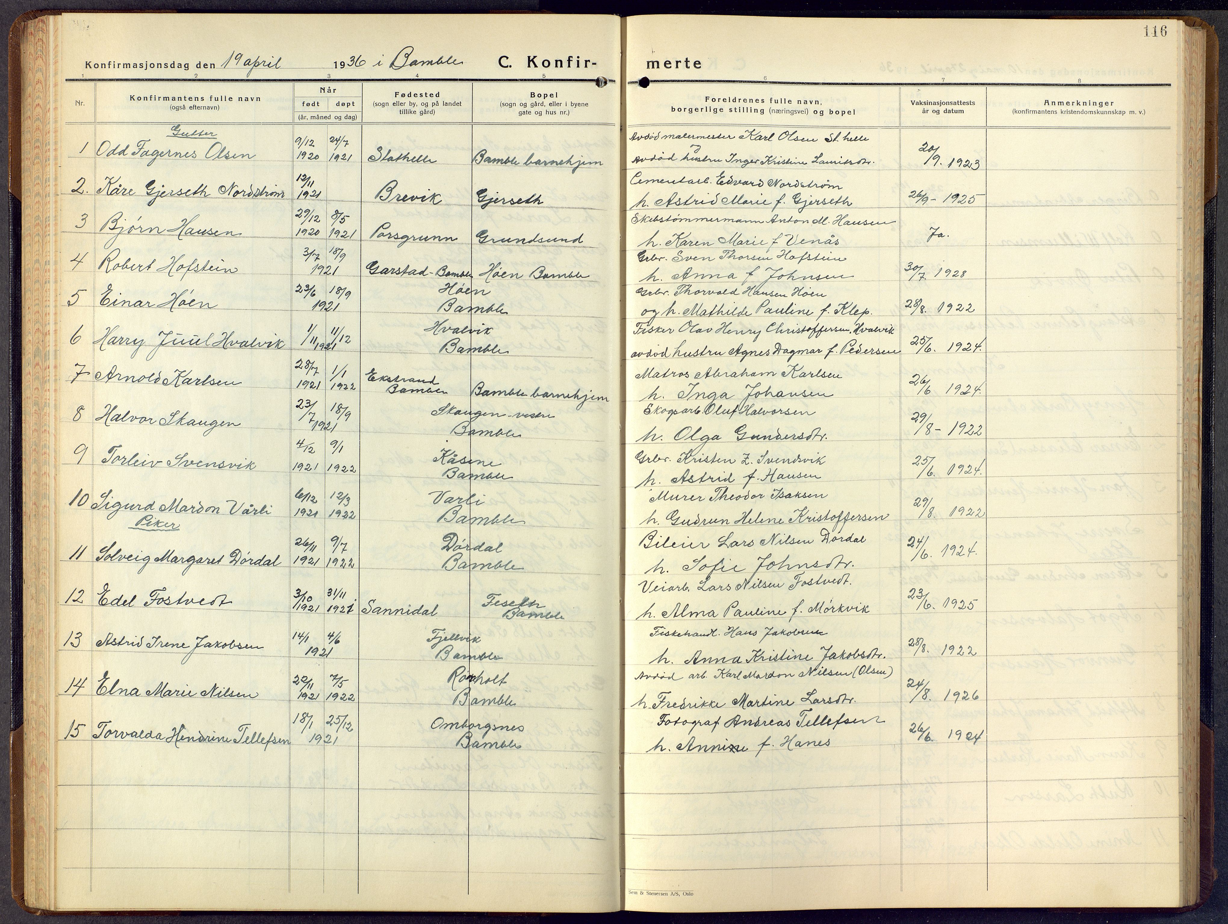 Bamble kirkebøker, AV/SAKO-A-253/G/Ga/L0012: Parish register (copy) no. I 12, 1936-1951, p. 116