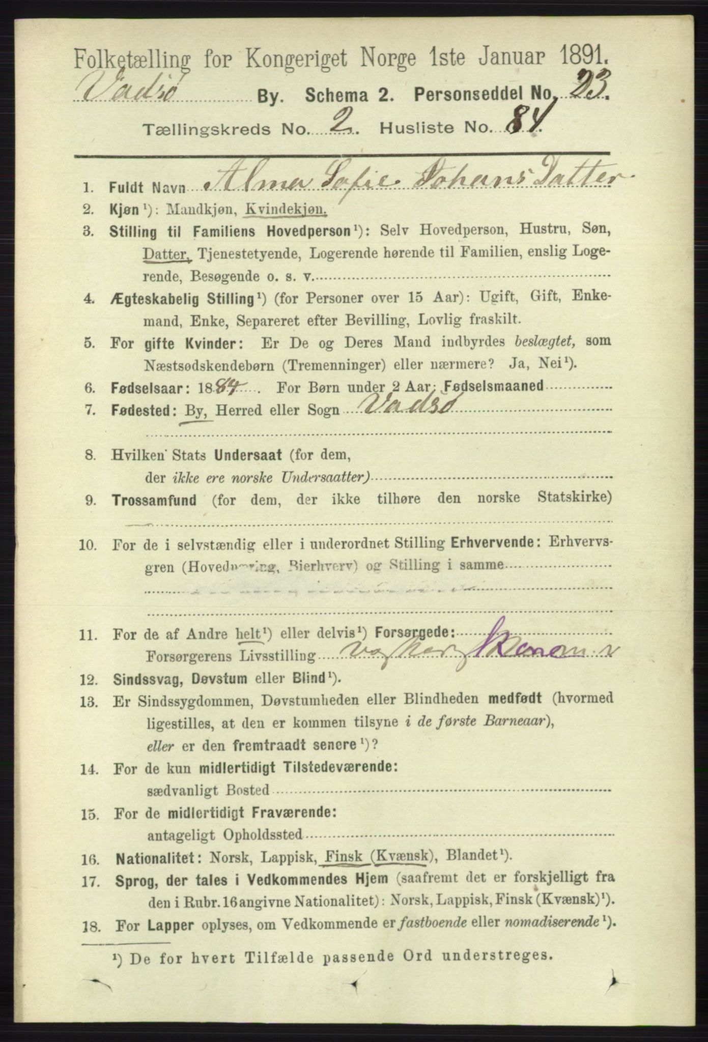 RA, 1891 census for 2003 Vadsø, 1891, p. 1502