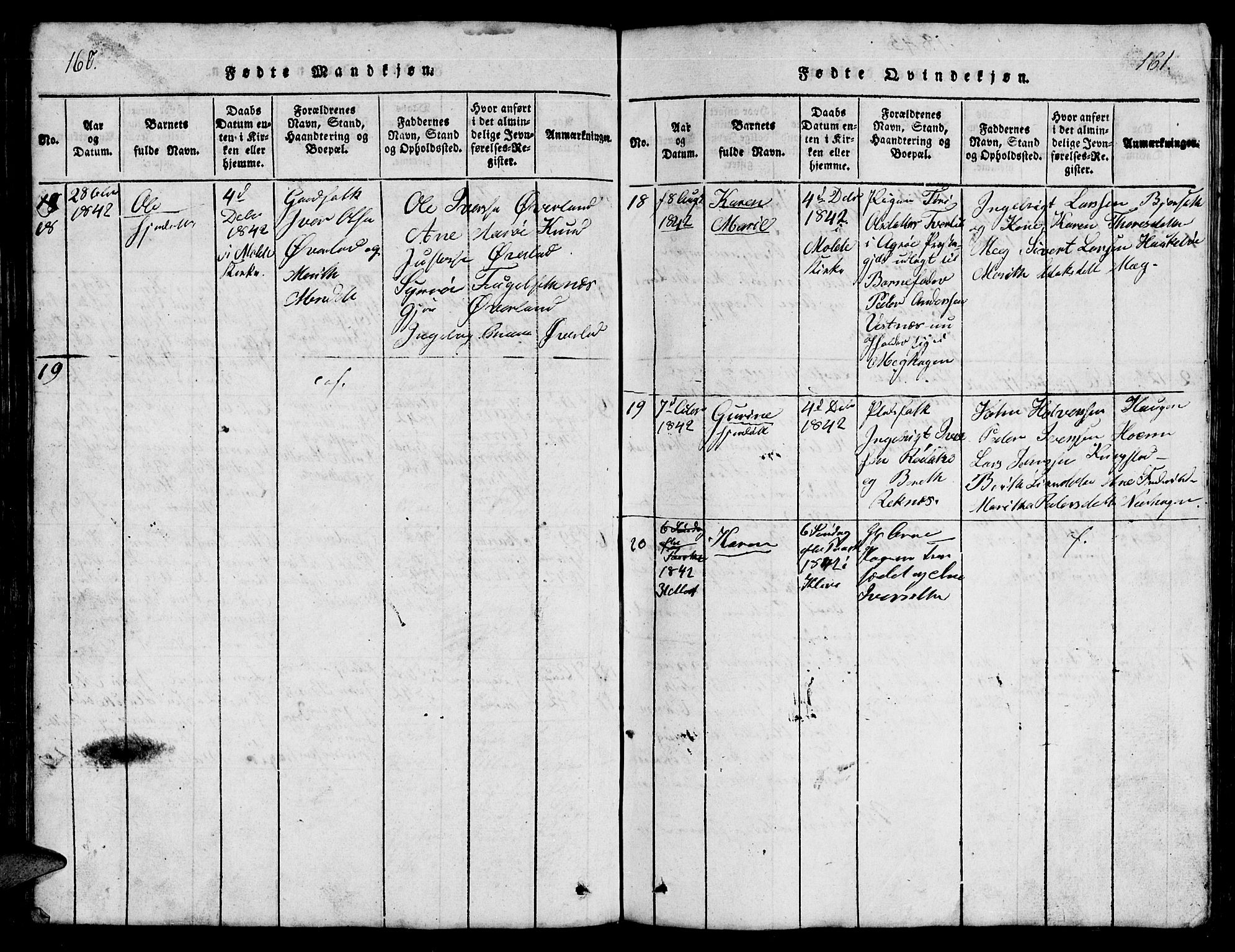 Ministerialprotokoller, klokkerbøker og fødselsregistre - Møre og Romsdal, AV/SAT-A-1454/555/L0665: Parish register (copy) no. 555C01, 1818-1868, p. 160-161