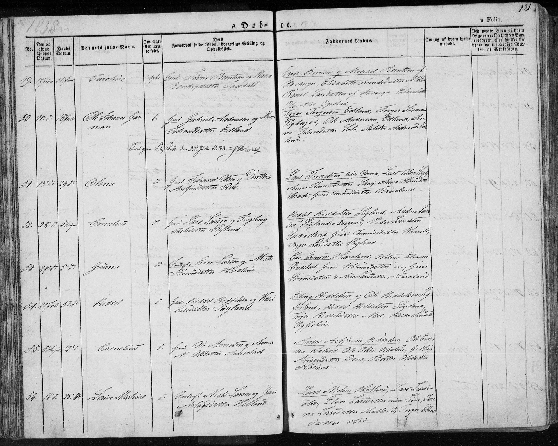 Lye sokneprestkontor, AV/SAST-A-101794/001/30BA/L0004: Parish register (official) no. A 4, 1826-1841, p. 121