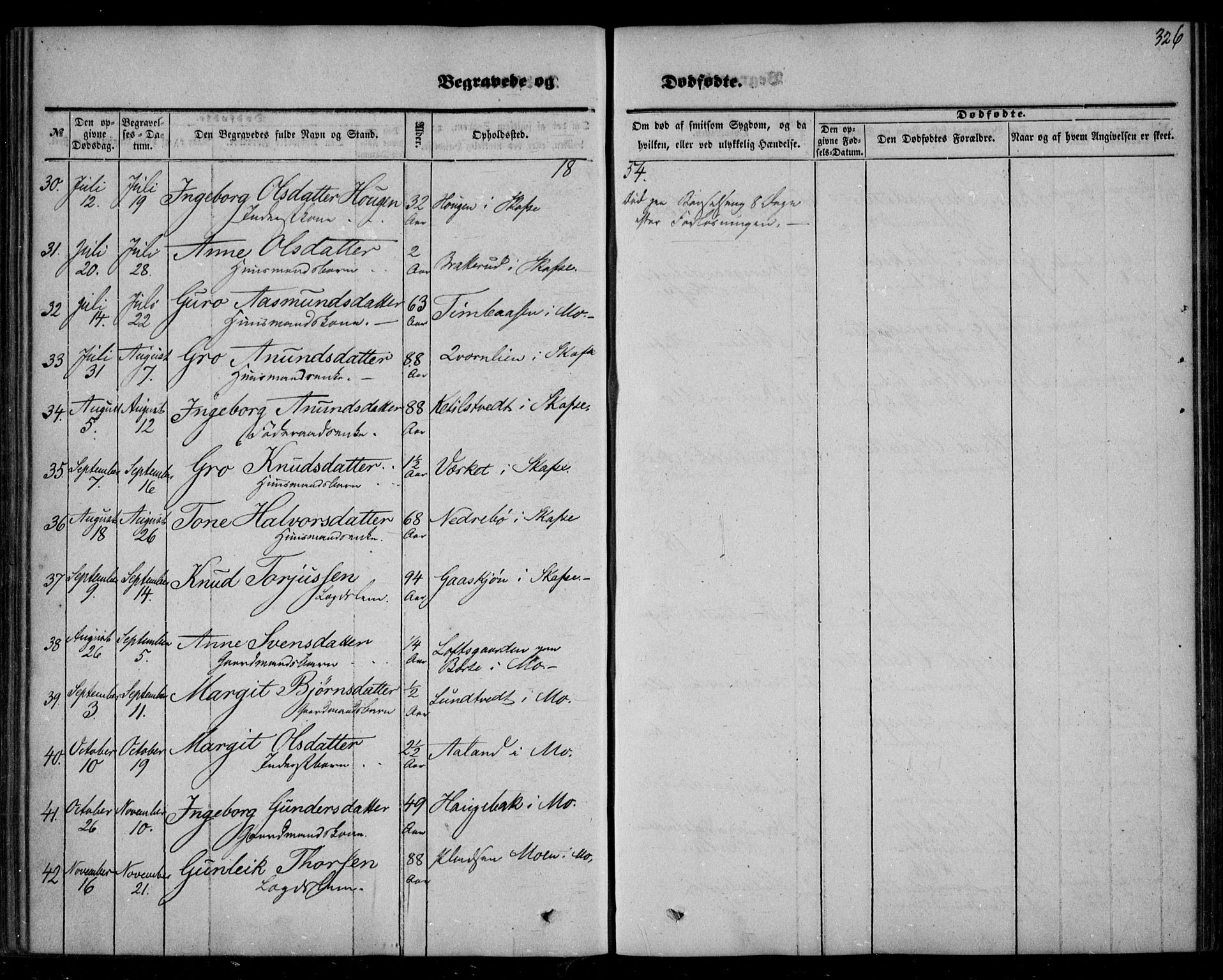 Mo kirkebøker, AV/SAKO-A-286/F/Fa/L0005: Parish register (official) no. I 5, 1844-1864, p. 326