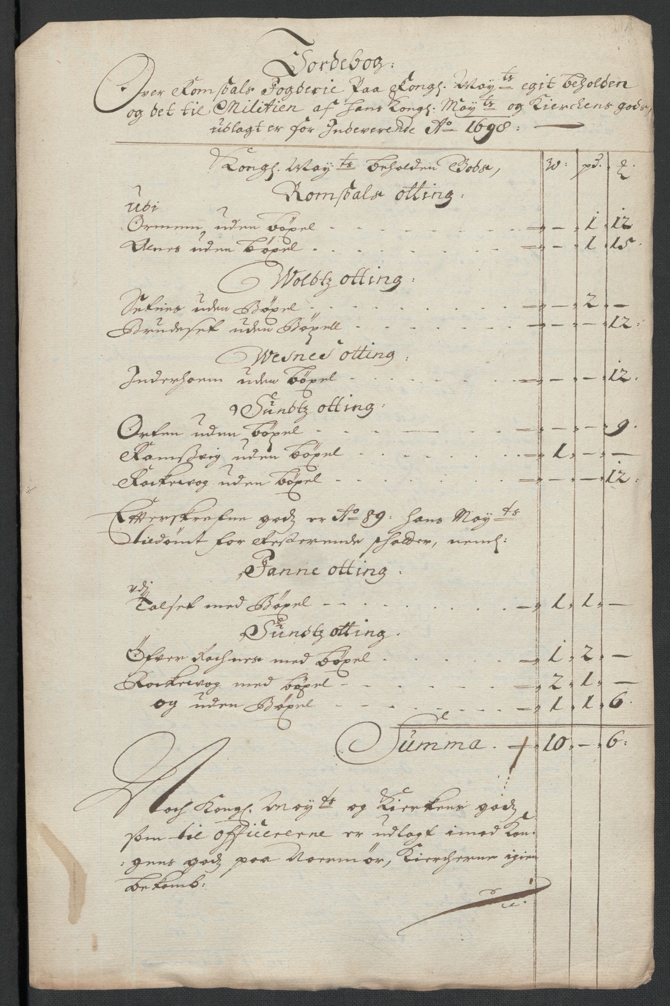 Rentekammeret inntil 1814, Reviderte regnskaper, Fogderegnskap, RA/EA-4092/R55/L3653: Fogderegnskap Romsdal, 1697-1698, p. 334