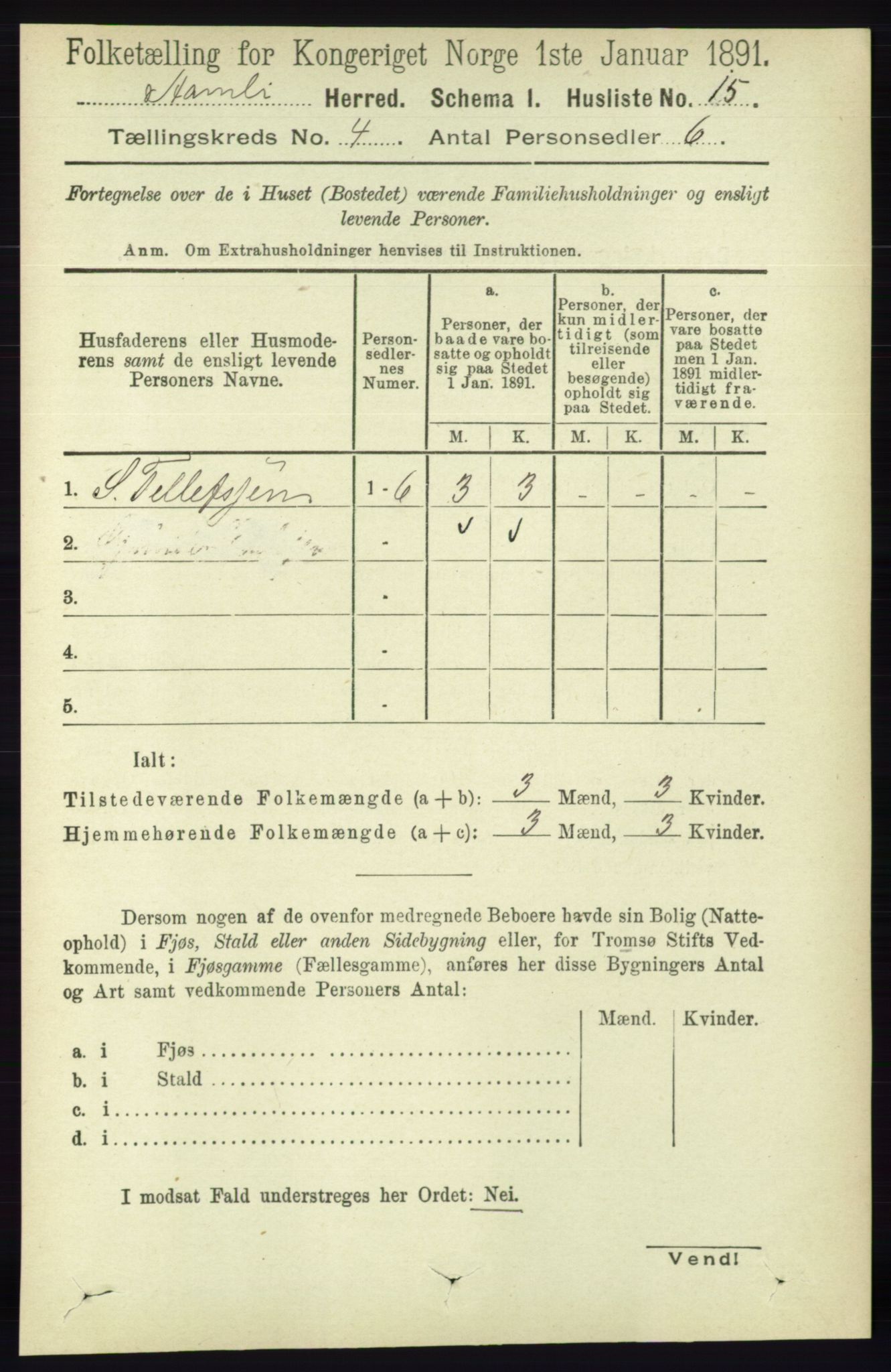 RA, 1891 census for 0929 Åmli, 1891, p. 425