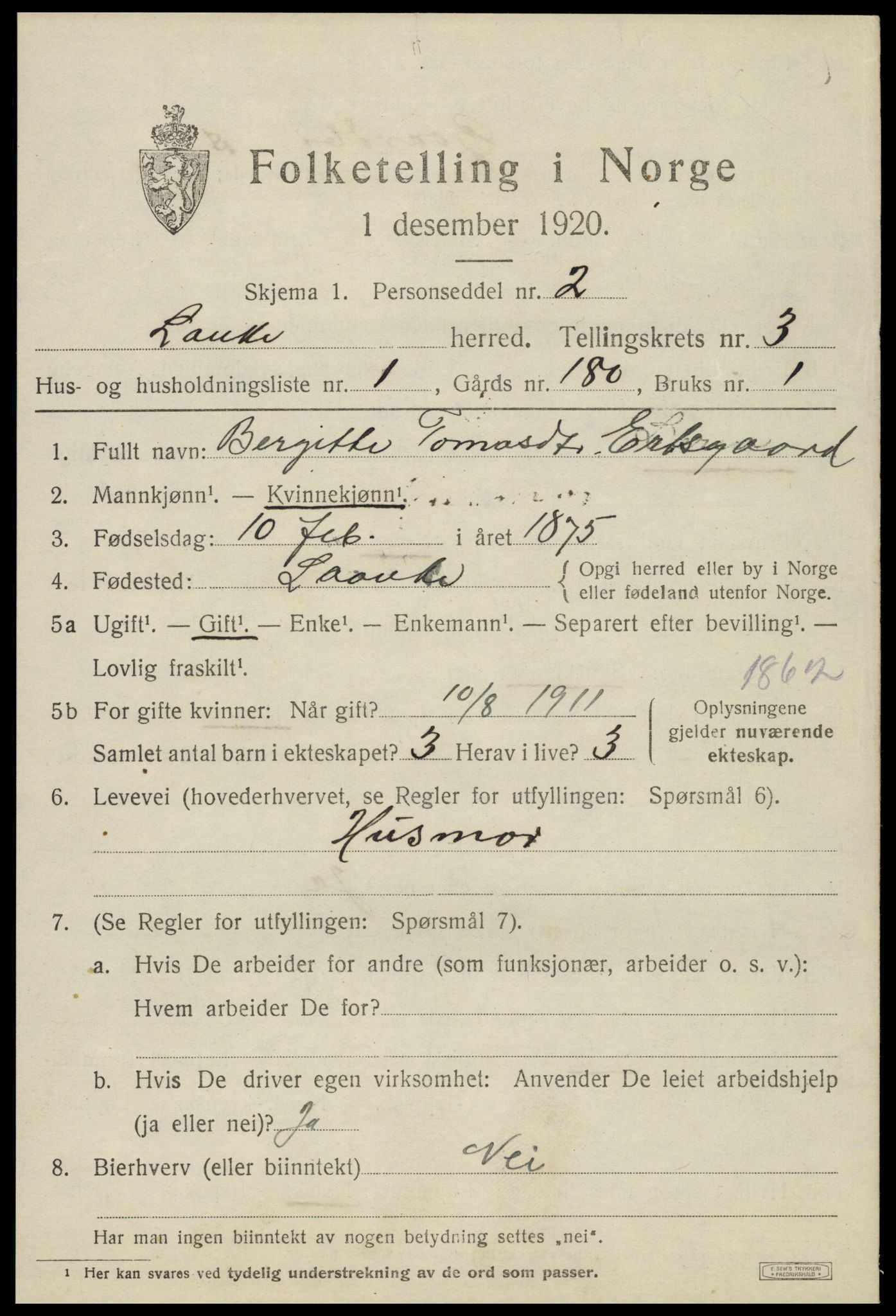 SAT, 1920 census for Lånke, 1920, p. 1770