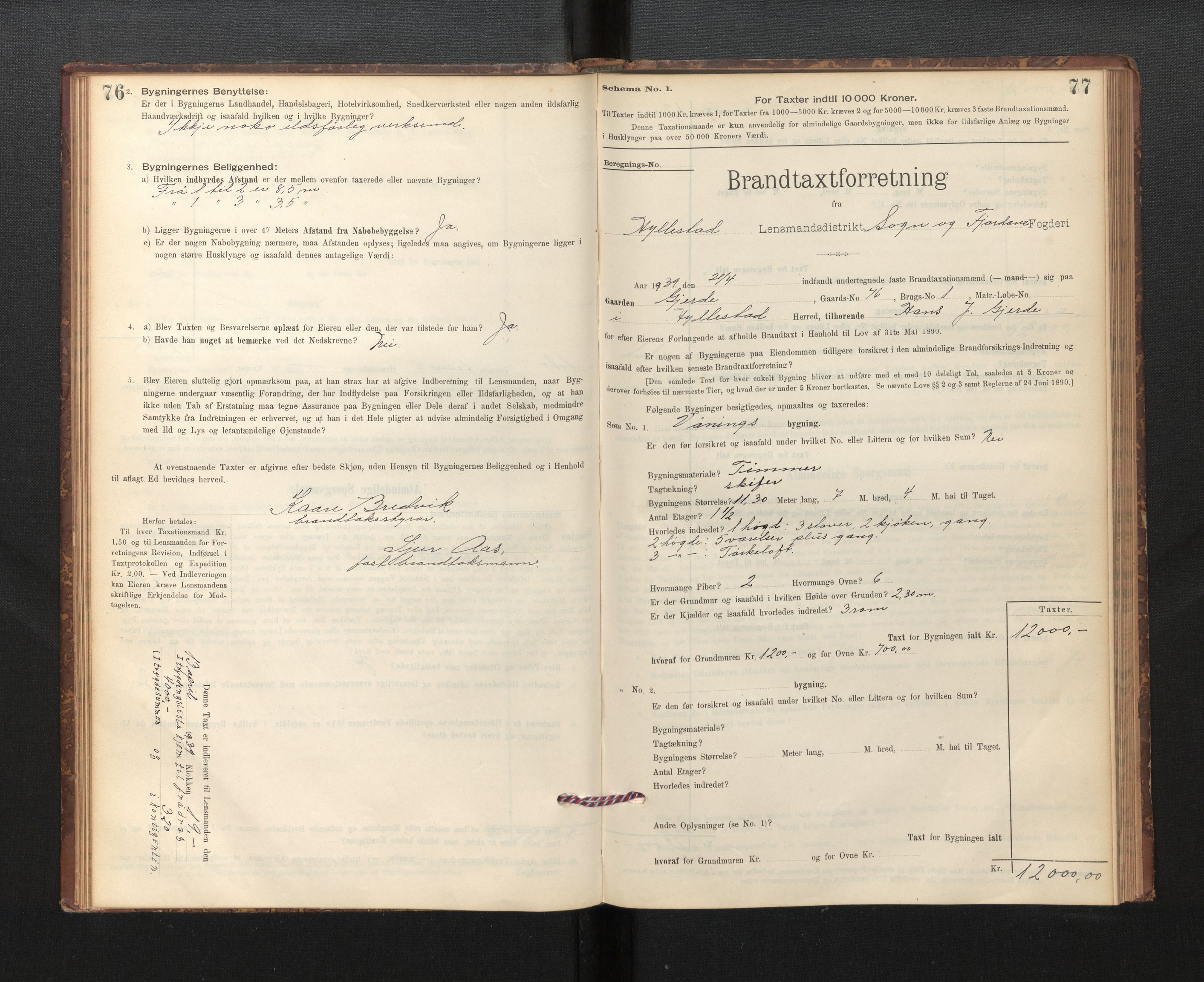 Lensmannen i Hyllestad, SAB/A-28301/0012/L0004: Branntakstprotokoll, skjematakst, 1894-1950, p. 76-77