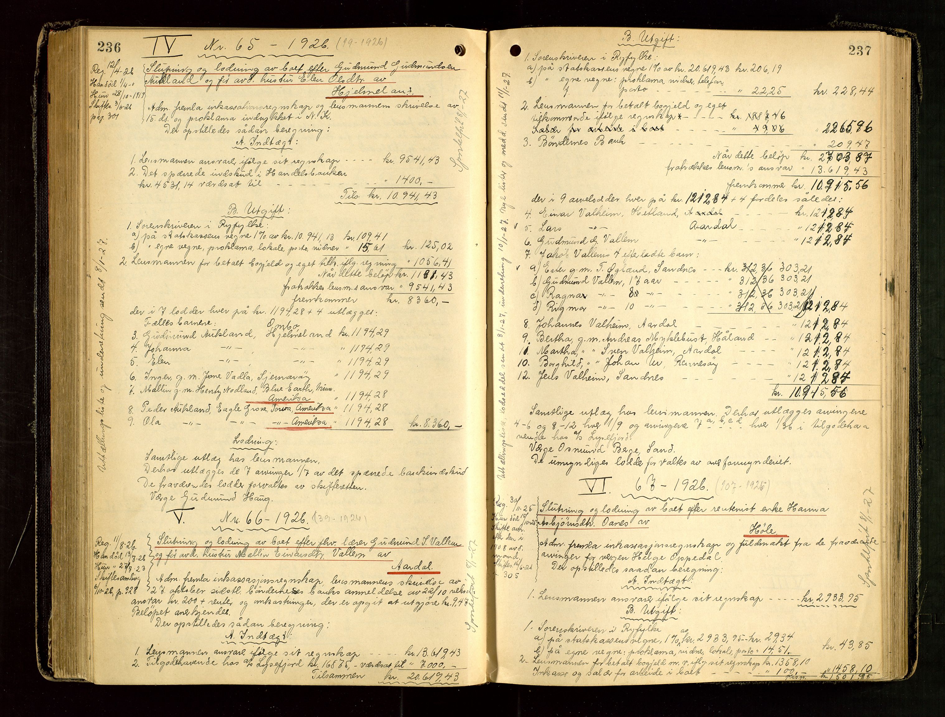 Ryfylke tingrett, AV/SAST-A-100055/001/IV/IVG/L0006: Skifteutlodningsprotokoll Med register, 1924-1929, p. 236-237