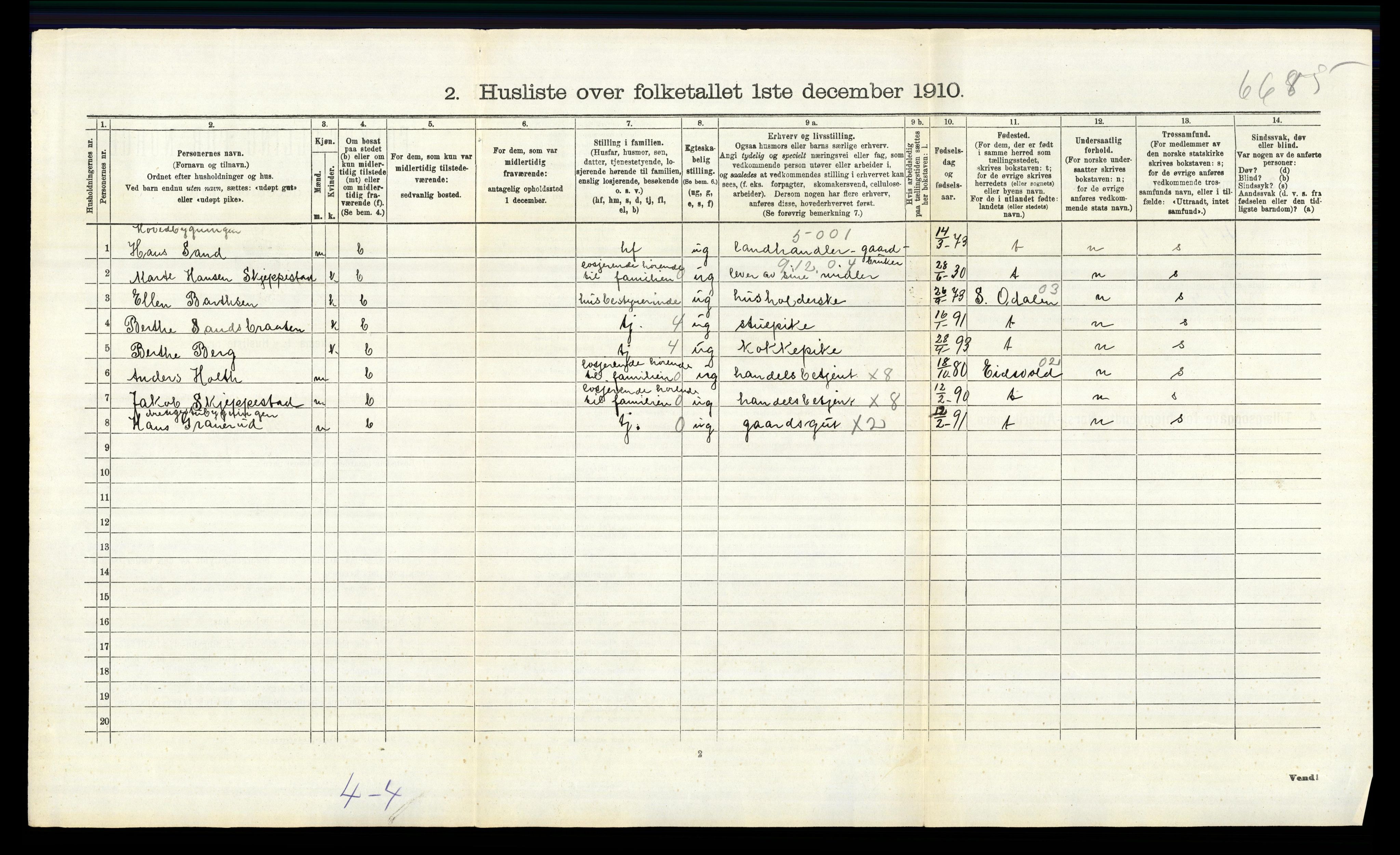 RA, 1910 census for Nord-Odal, 1910, p. 330