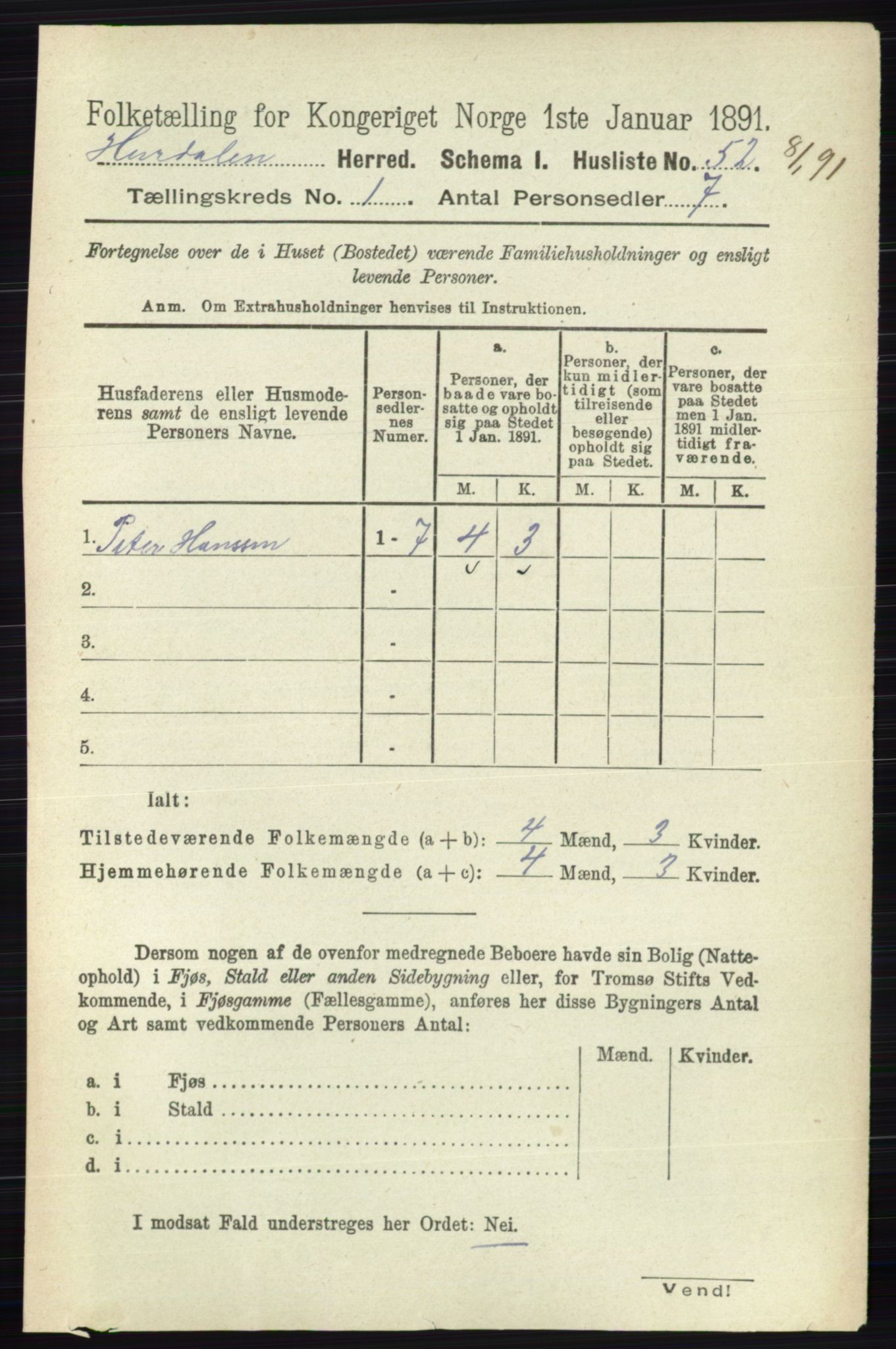 RA, 1891 census for 0239 Hurdal, 1891, p. 70