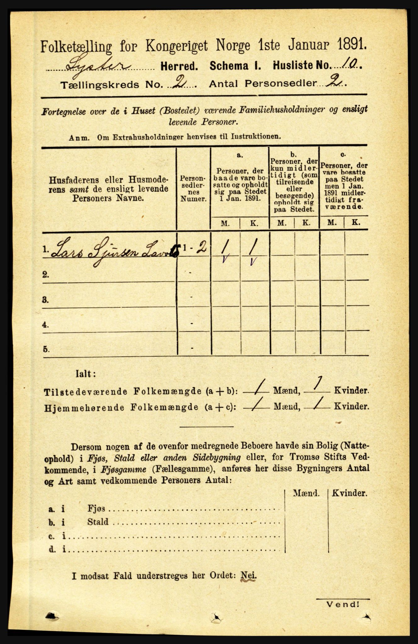 RA, 1891 census for 1426 Luster, 1891, p. 787