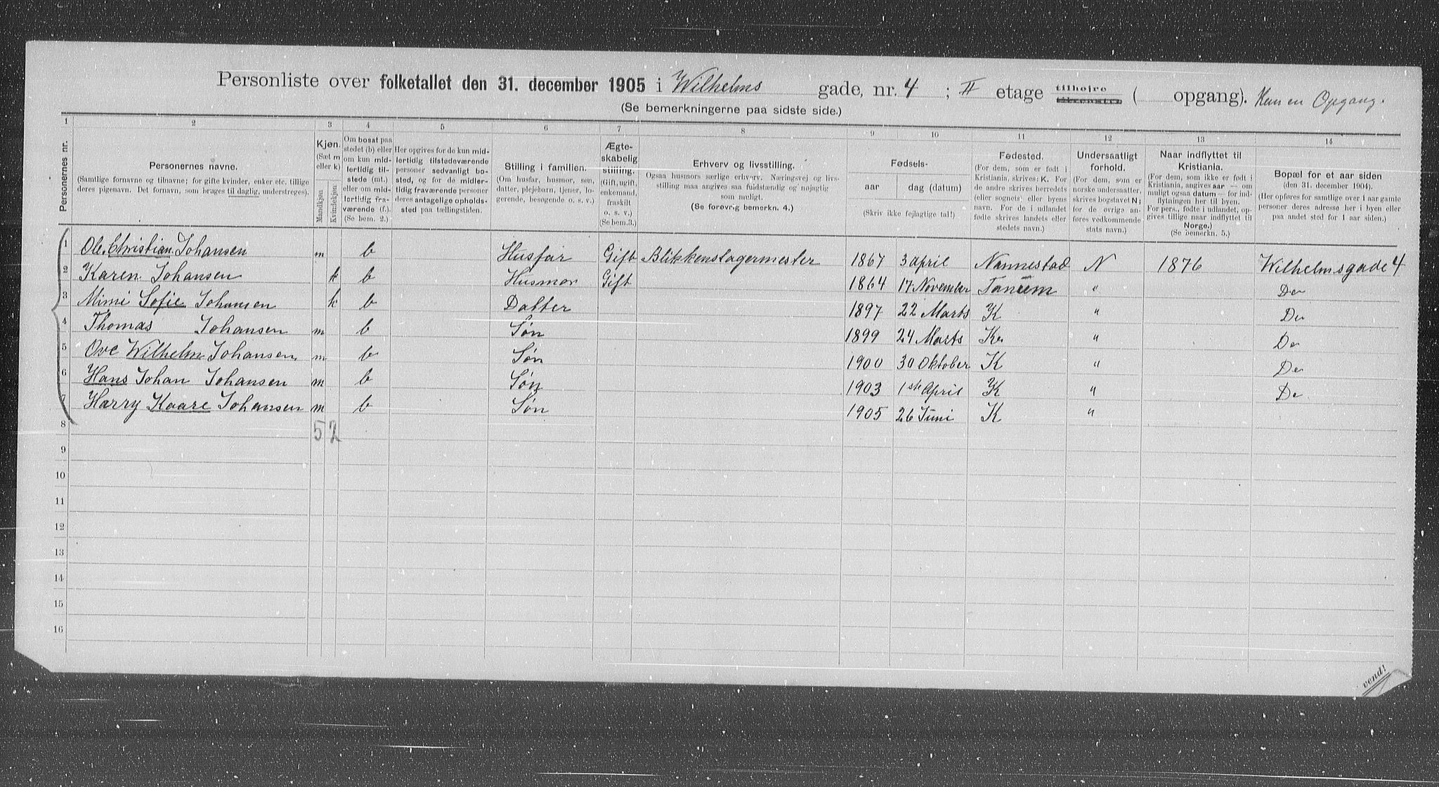 OBA, Municipal Census 1905 for Kristiania, 1905, p. 67389