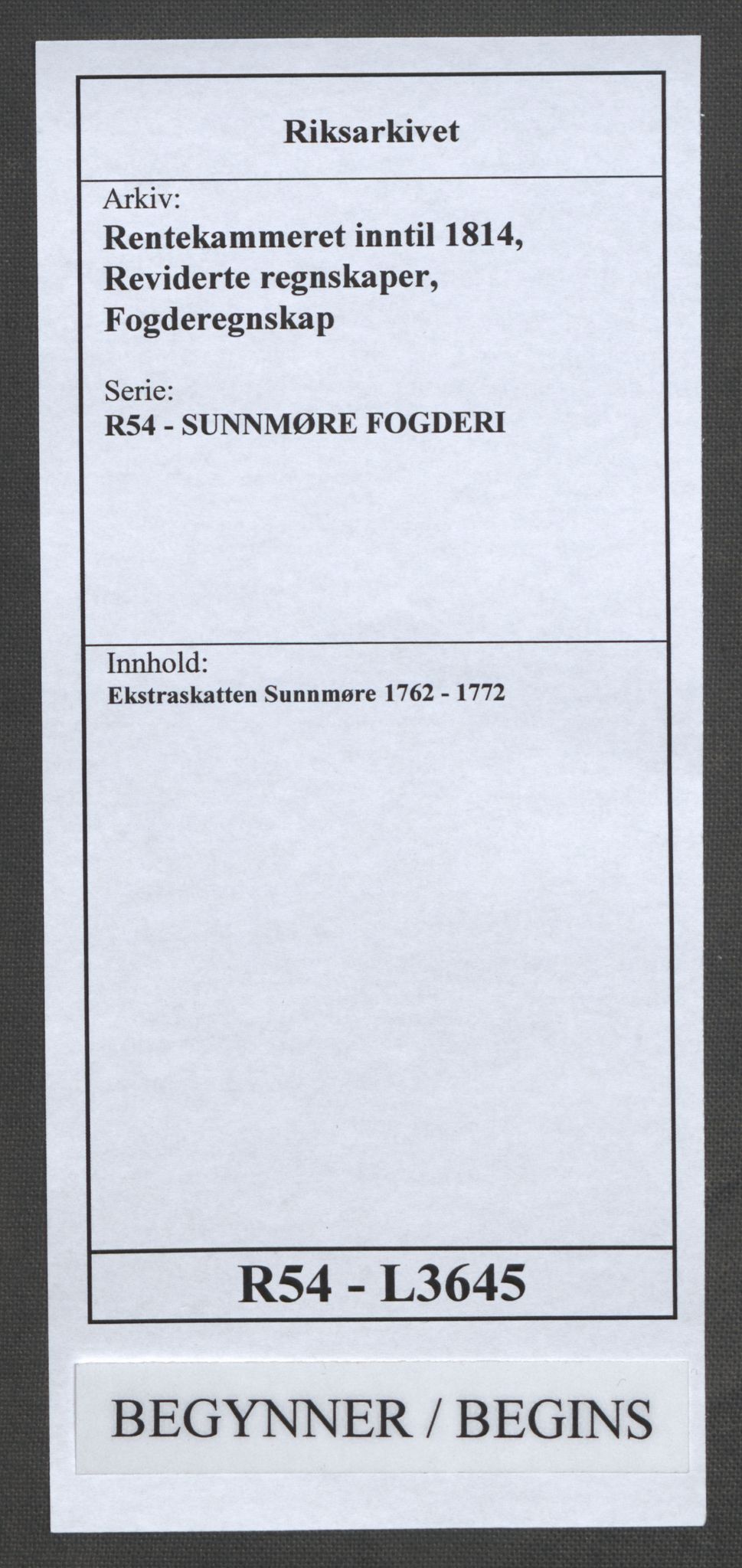 Rentekammeret inntil 1814, Reviderte regnskaper, Fogderegnskap, RA/EA-4092/R54/L3645: Ekstraskatten Sunnmøre, 1762-1772, p. 1