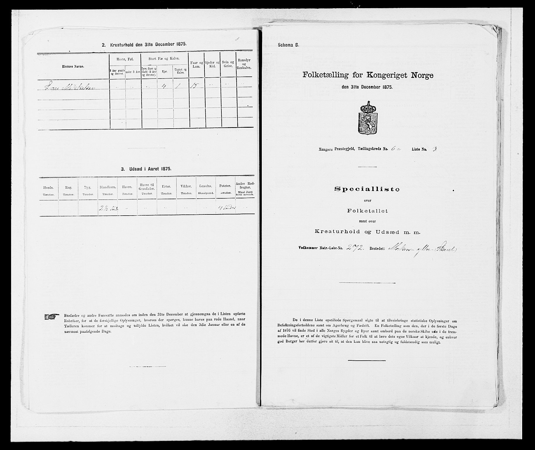 SAB, 1875 census for 1261P Manger, 1875, p. 882