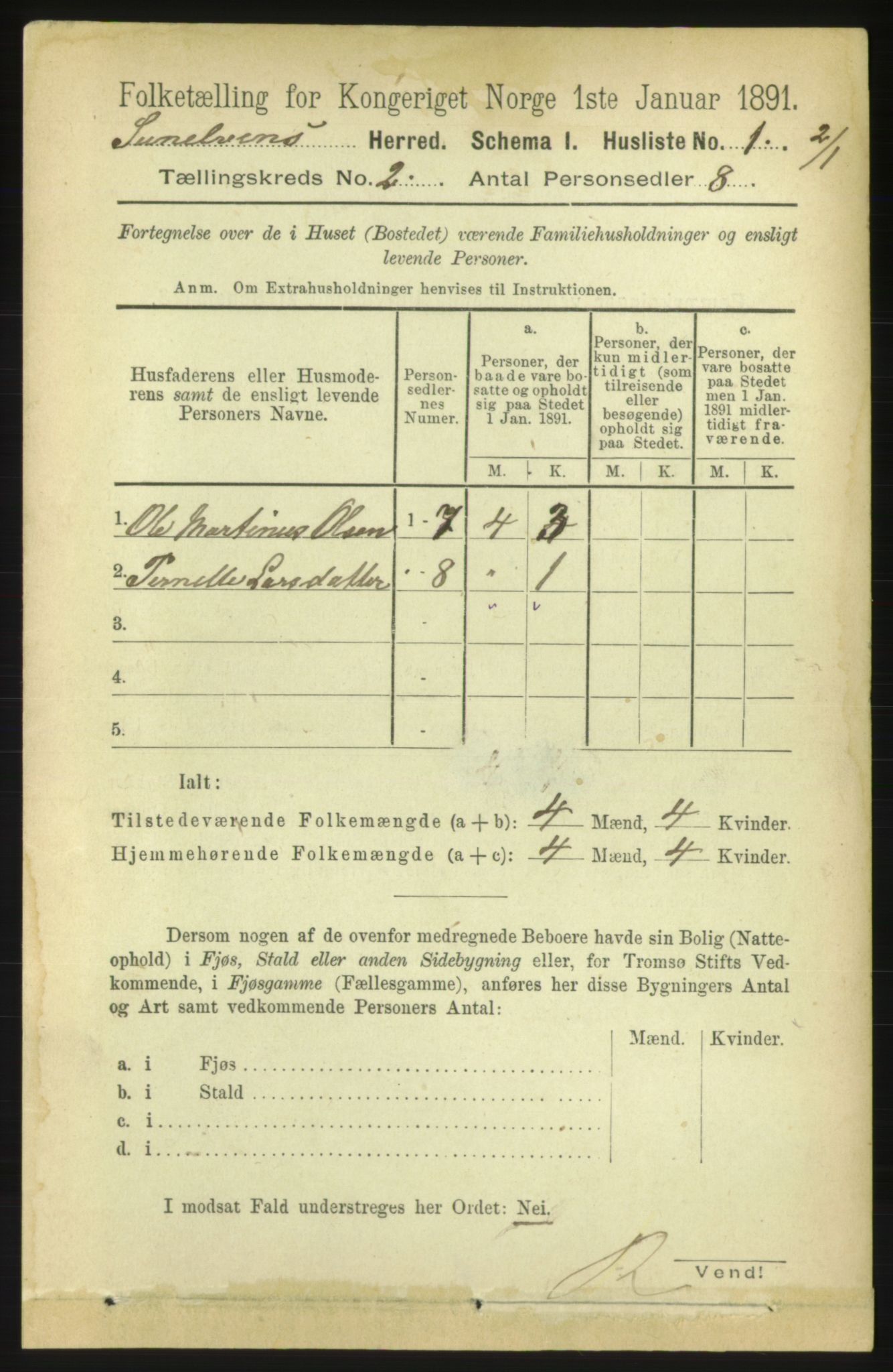 RA, 1891 census for 1523 Sunnylven, 1891, p. 351