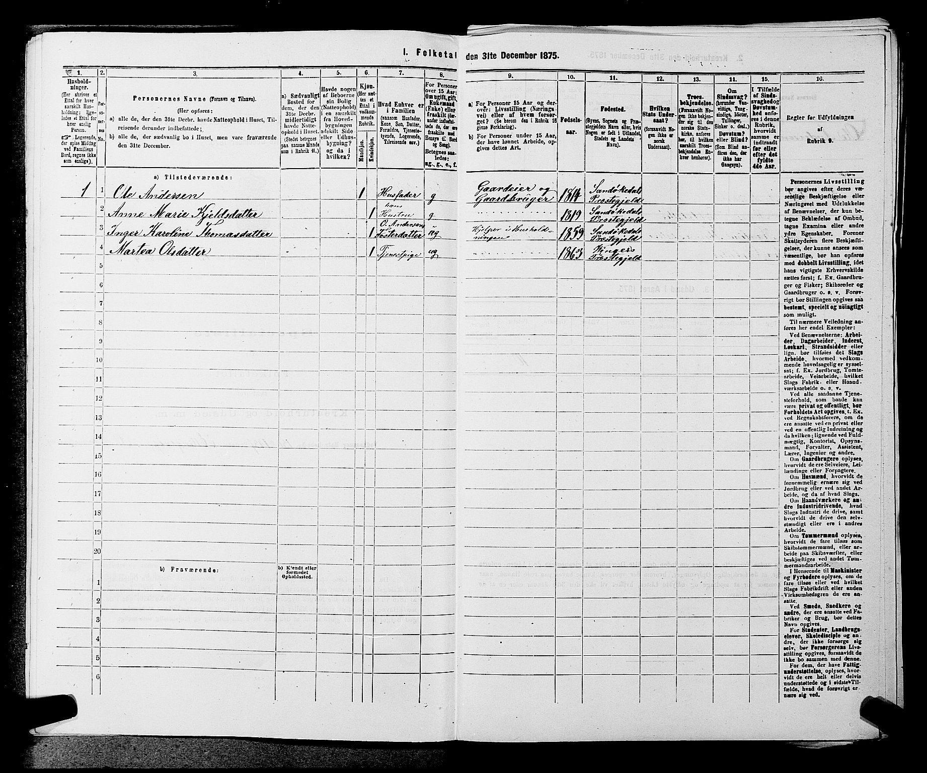 SAKO, 1875 census for 0816P Sannidal, 1875, p. 872