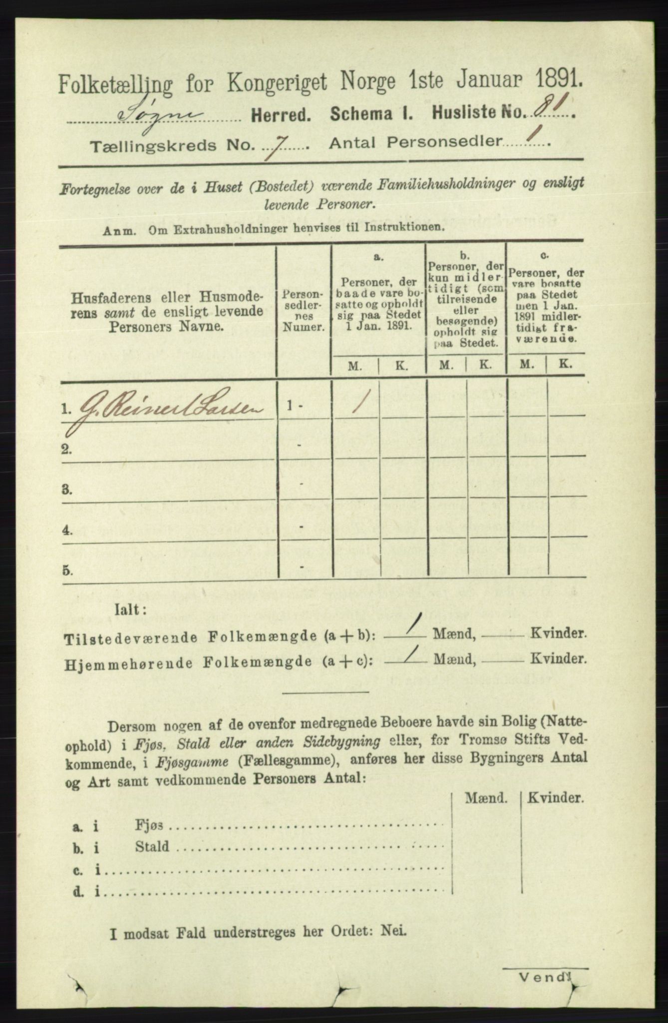 RA, 1891 census for 1018 Søgne, 1891, p. 1504