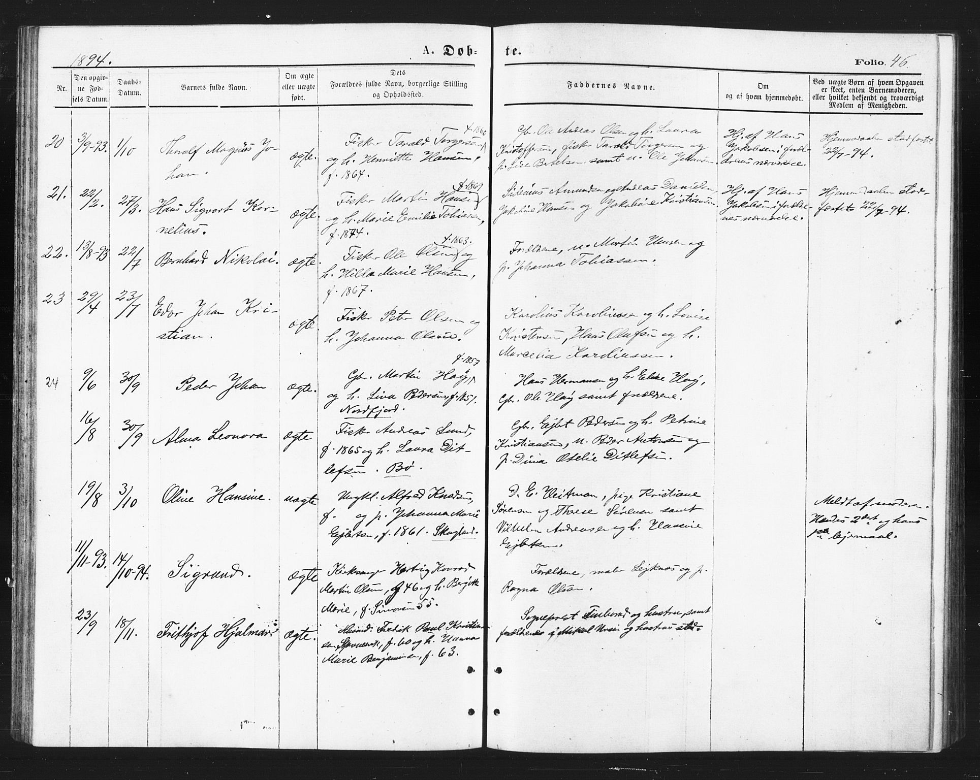 Berg sokneprestkontor, SATØ/S-1318/G/Ga/Gaa/L0003kirke: Parish register (official) no. 3, 1872-1879, p. 46