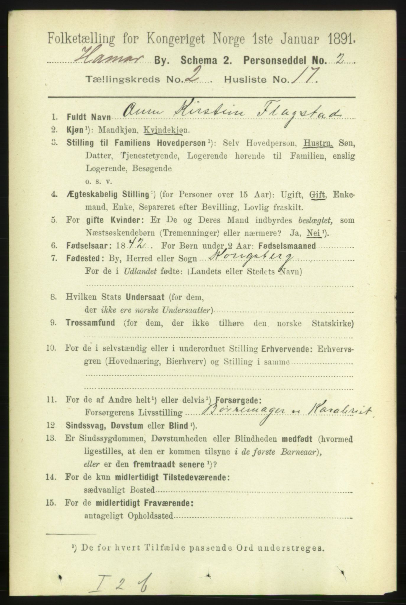 RA, 1891 census for 0401 Hamar, 1891, p. 1221