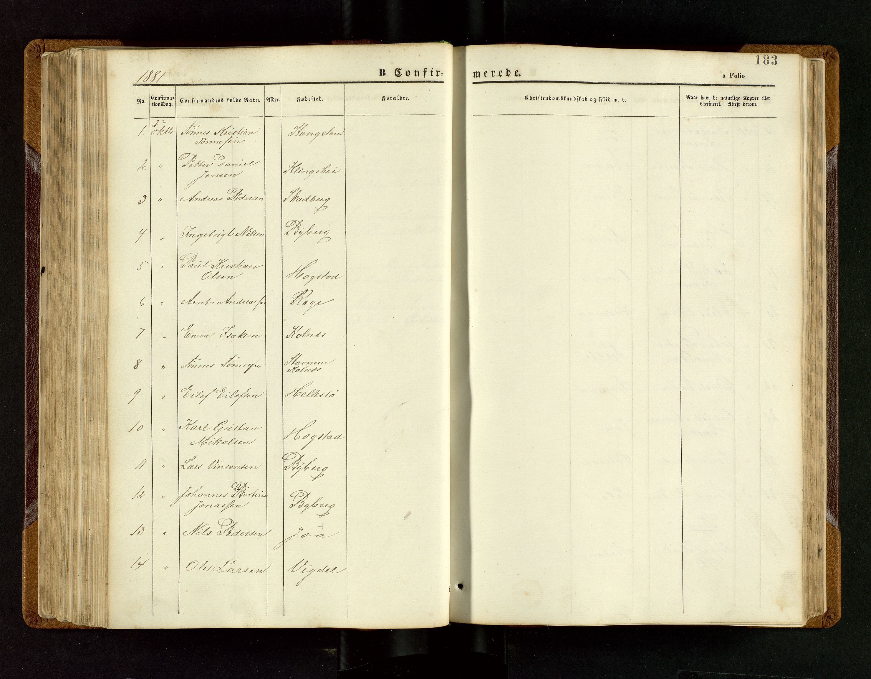 Håland sokneprestkontor, SAST/A-101802/001/30BB/L0003: Parish register (copy) no. B 3, 1873-1893, p. 183