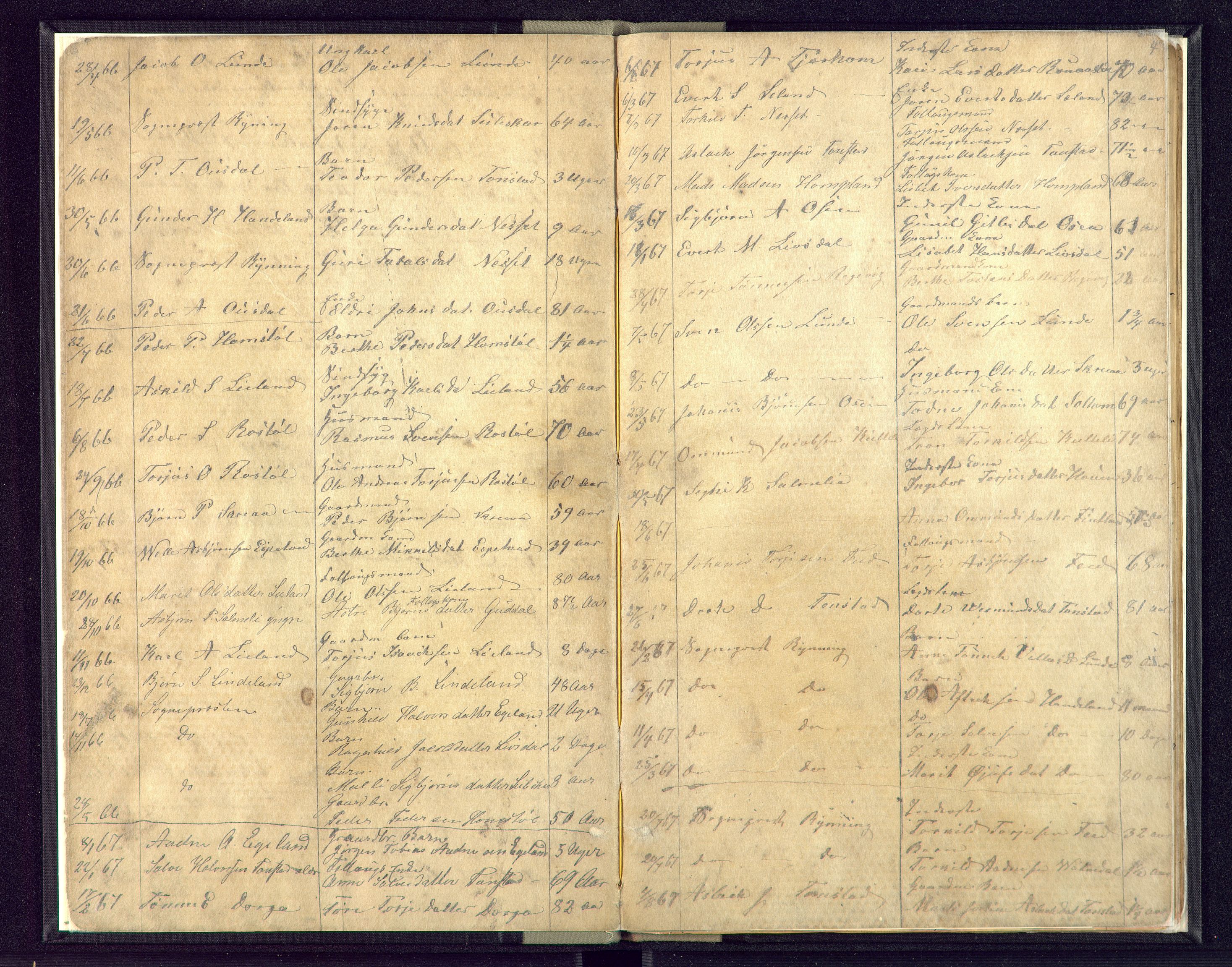 Flekkefjord sorenskriveri, AV/SAK-1221-0001/H/Ha/L0001/0005: Dødsfallsfortegnelser / Dødsfallsfortegnelse Tonstad og Lund (Rogaland), 1863-1889, p. 4