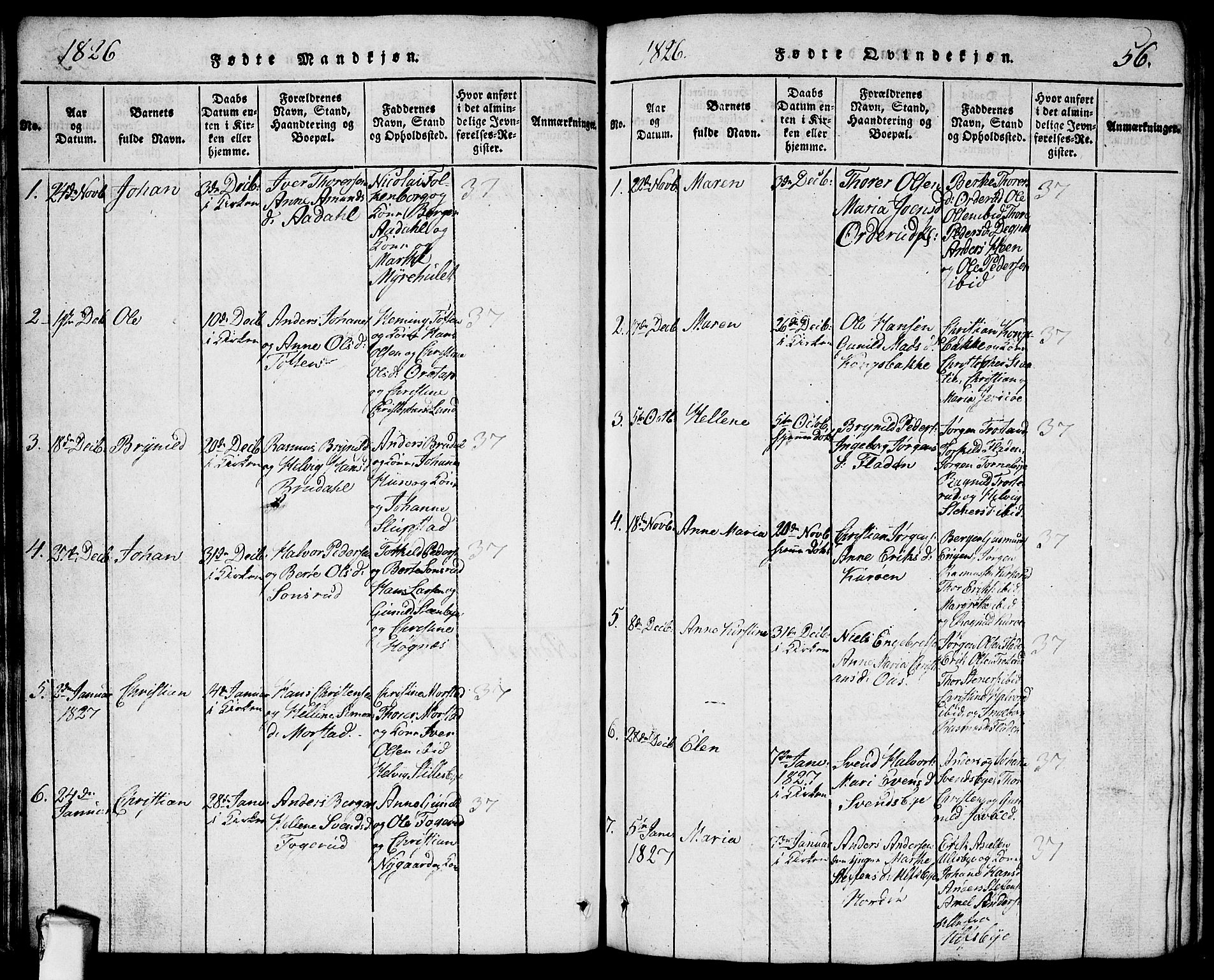 Rødenes prestekontor Kirkebøker, AV/SAO-A-2005/G/Ga/L0001: Parish register (copy) no.  I 1, 1814-1841, p. 56