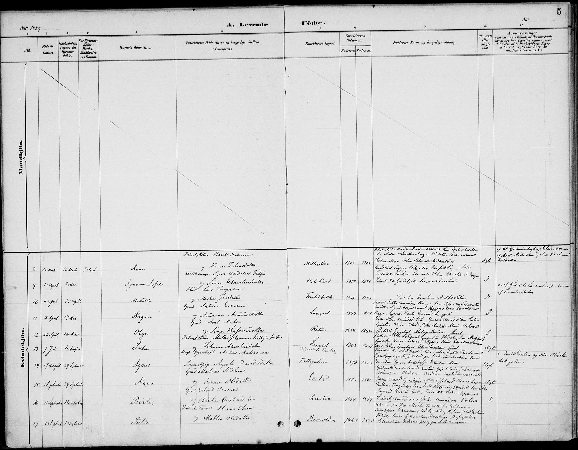 Østre Gausdal prestekontor, SAH/PREST-092/H/Ha/Haa/L0003: Parish register (official) no. 3, 1887-1901, p. 5