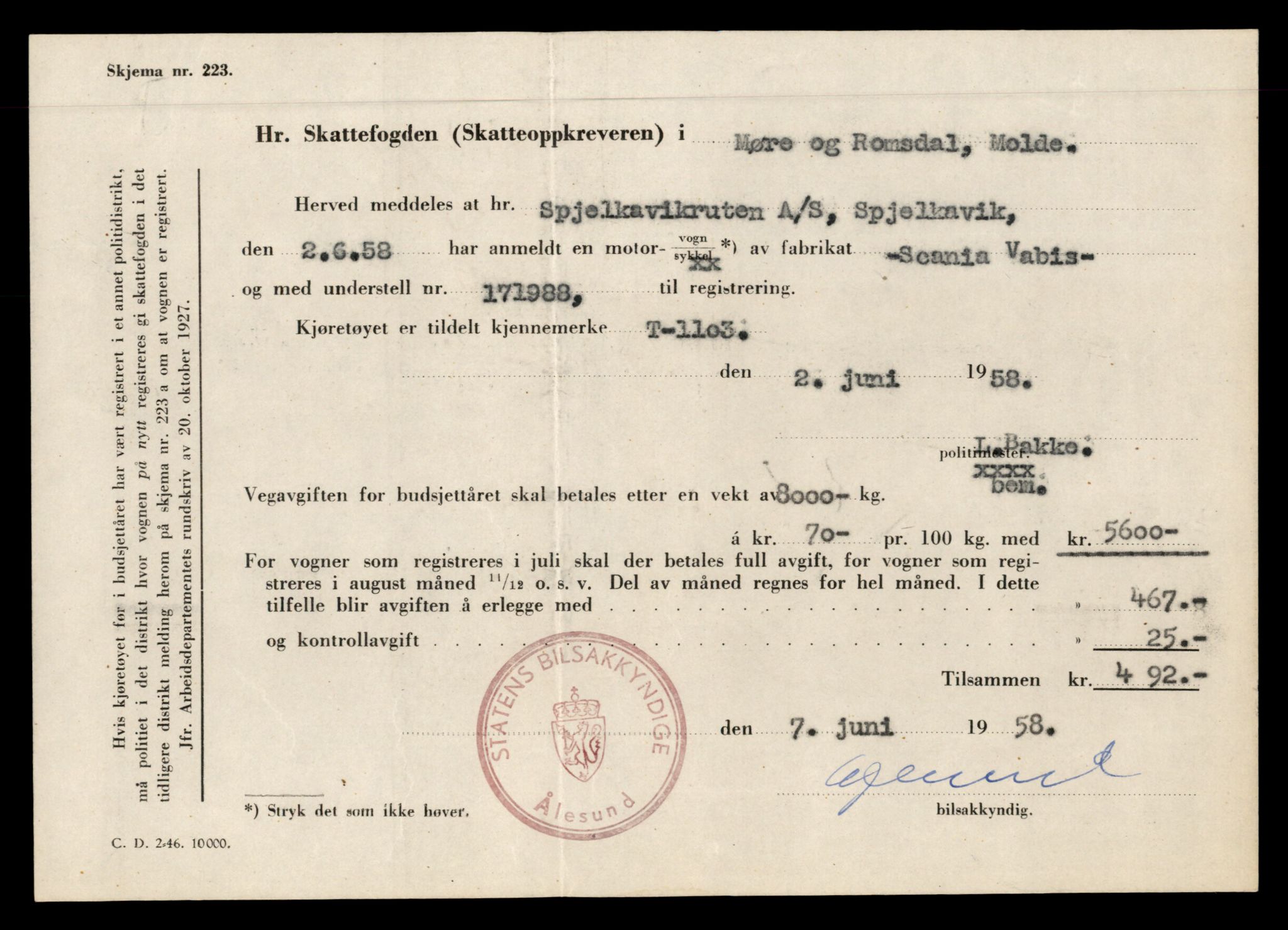 Møre og Romsdal vegkontor - Ålesund trafikkstasjon, AV/SAT-A-4099/F/Fe/L0010: Registreringskort for kjøretøy T 1050 - T 1169, 1927-1998, p. 1572