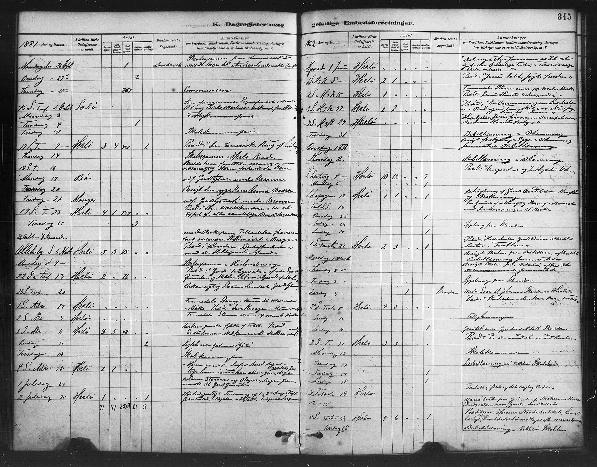 Herdla Sokneprestembete, AV/SAB-A-75701/H/Haa: Parish register (official) no. A 3, 1878-1890, p. 345