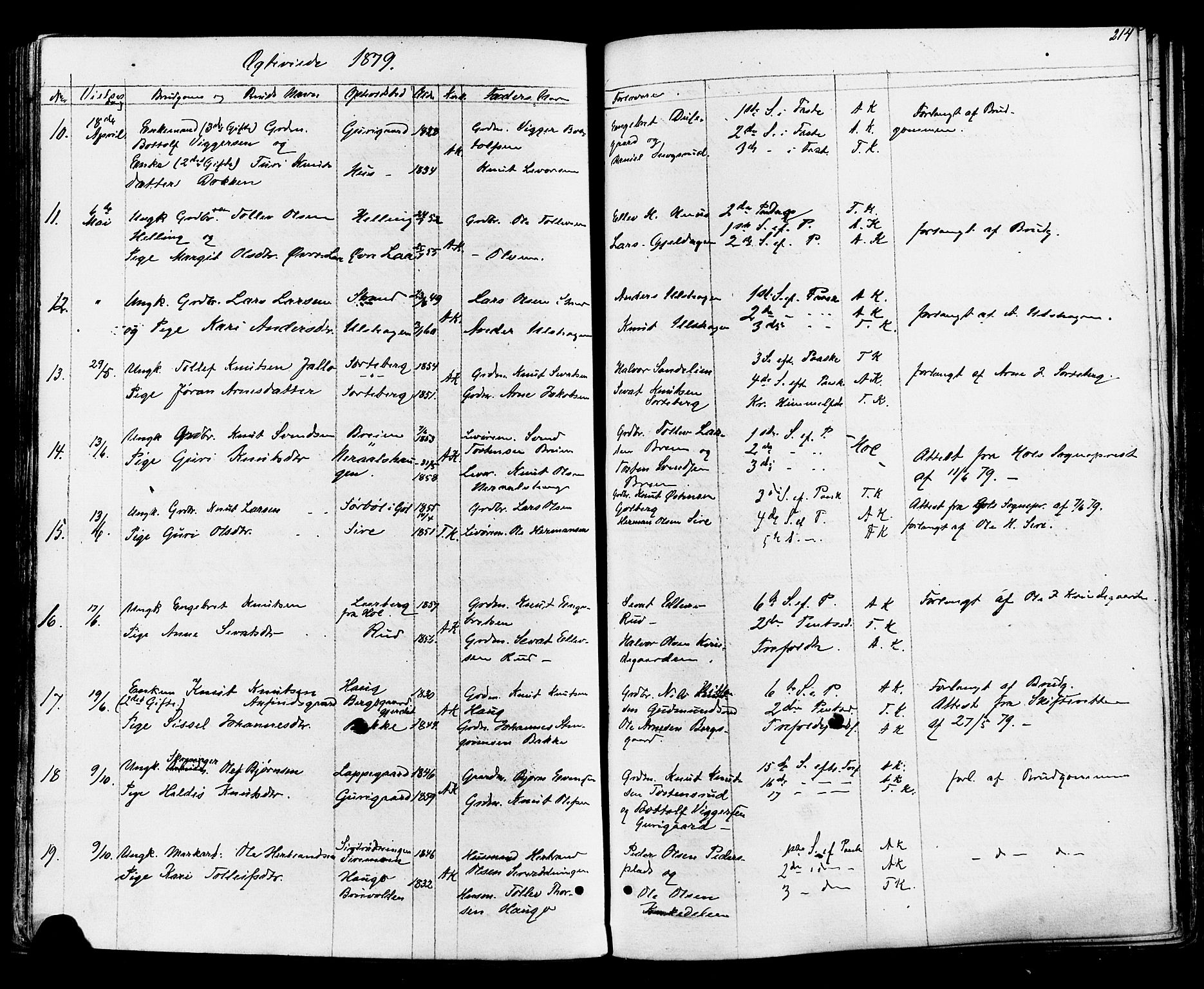 Ål kirkebøker, AV/SAKO-A-249/F/Fa/L0007: Parish register (official) no. I 7, 1865-1881, p. 214