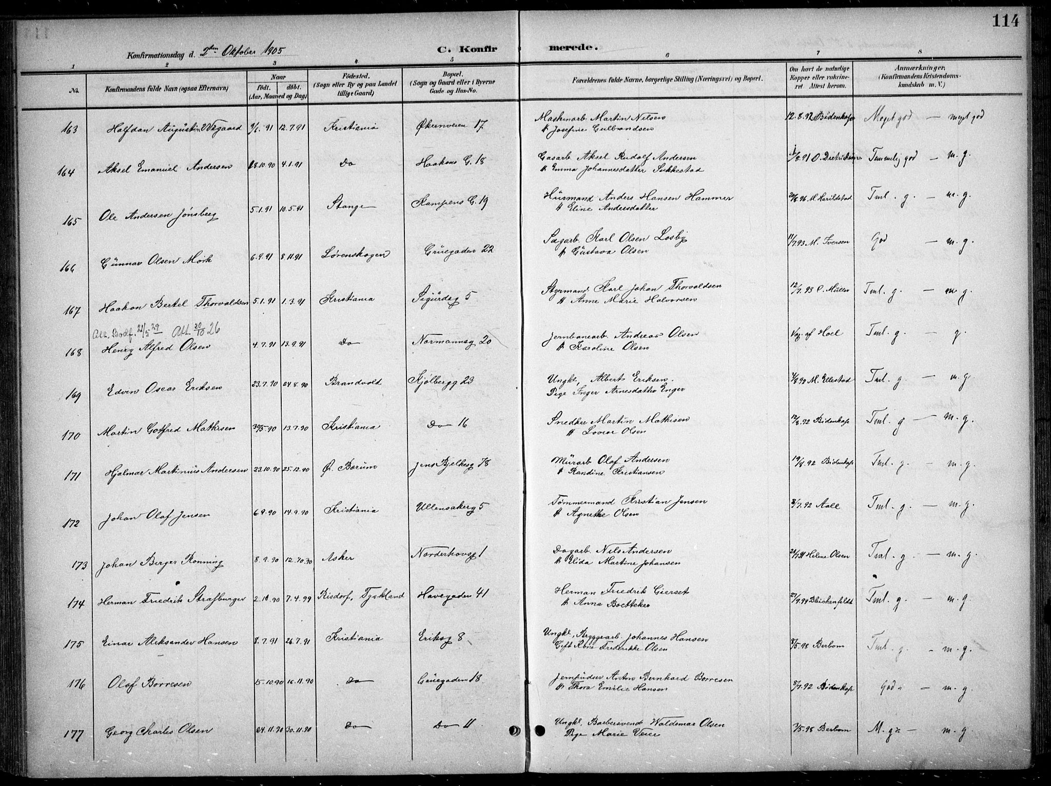 Kampen prestekontor Kirkebøker, SAO/A-10853/F/Fa/L0009: Parish register (official) no. I 9, 1899-1911, p. 114