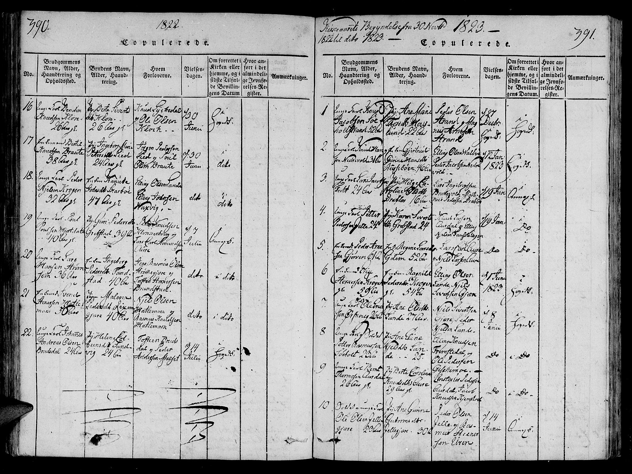 Ministerialprotokoller, klokkerbøker og fødselsregistre - Møre og Romsdal, SAT/A-1454/522/L0310: Parish register (official) no. 522A05, 1816-1832, p. 390-391