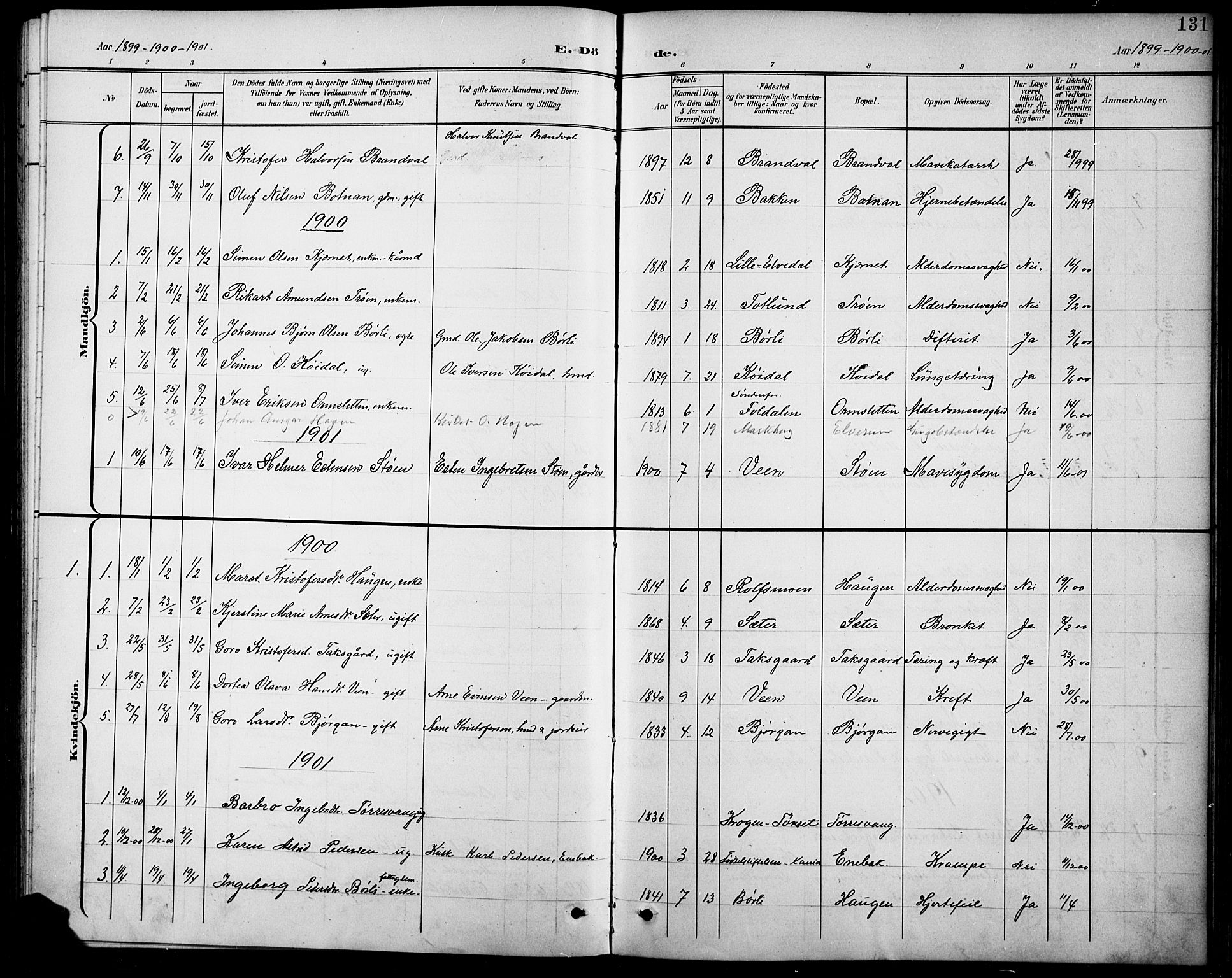 Kvikne prestekontor, SAH/PREST-064/H/Ha/Hab/L0003: Parish register (copy) no. 3, 1896-1918, p. 131