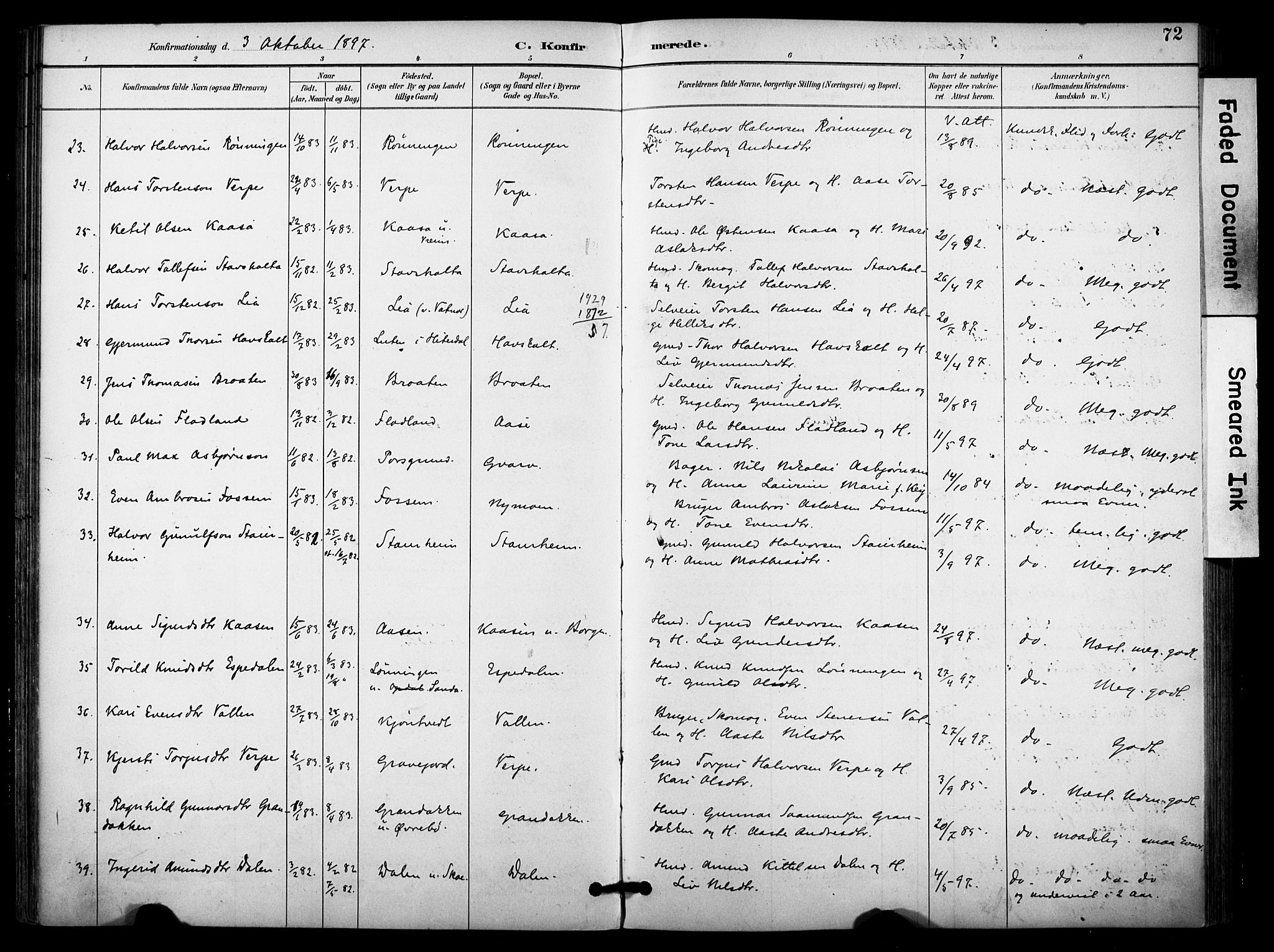 Bø kirkebøker, SAKO/A-257/F/Fa/L0011: Parish register (official) no. 11, 1892-1900, p. 72