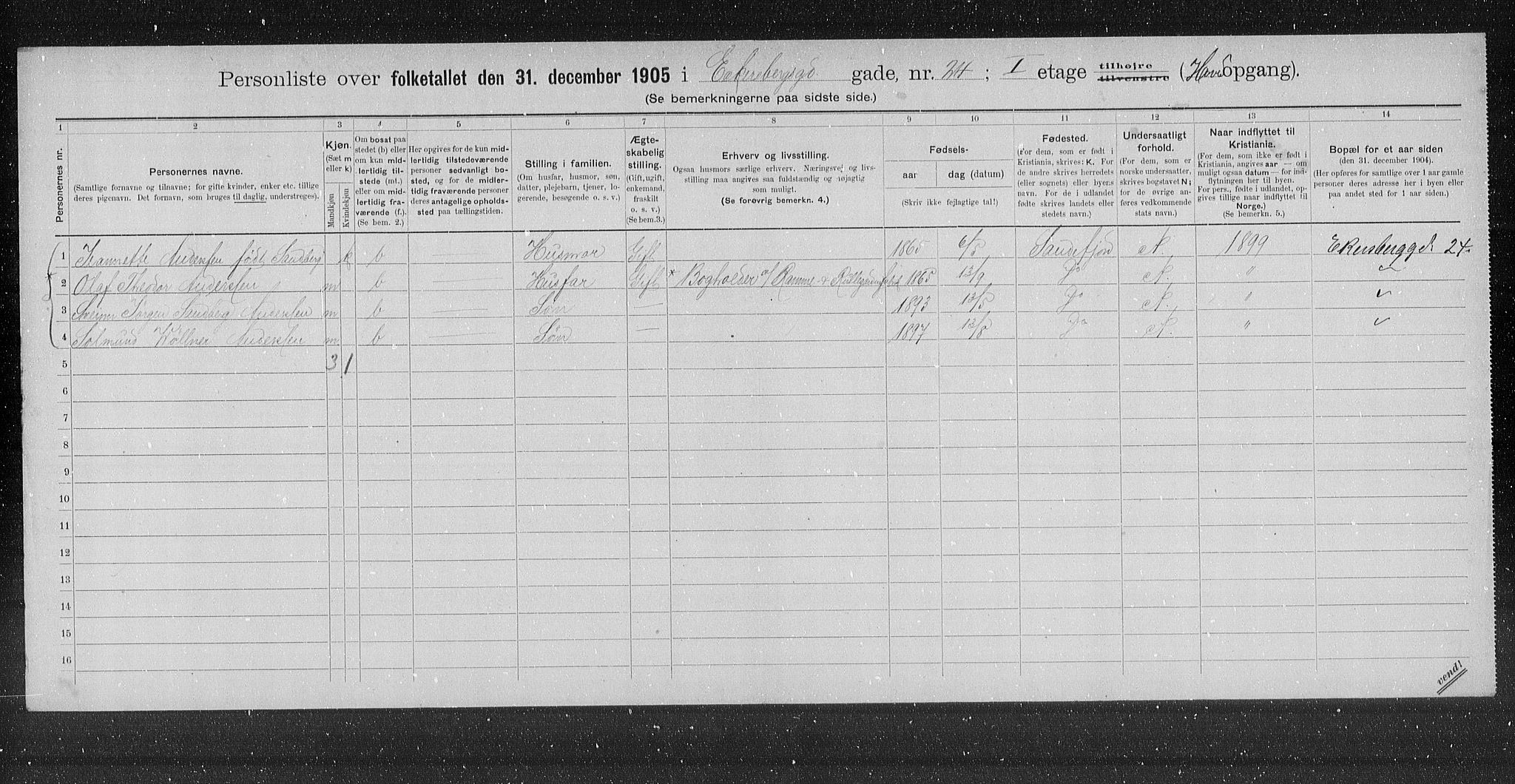 OBA, Municipal Census 1905 for Kristiania, 1905, p. 9495