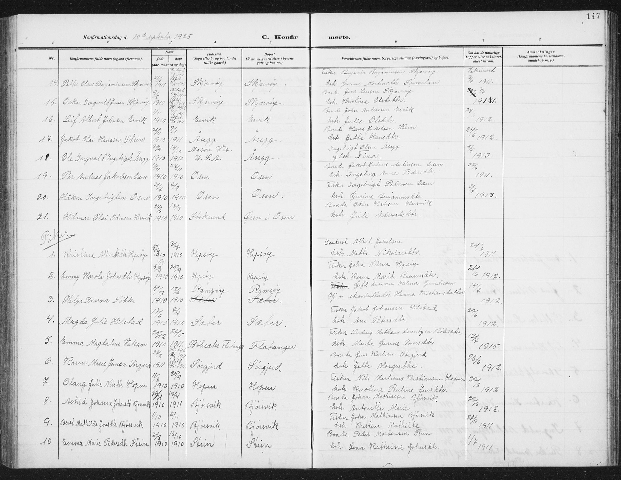 Ministerialprotokoller, klokkerbøker og fødselsregistre - Sør-Trøndelag, SAT/A-1456/658/L0727: Parish register (copy) no. 658C03, 1909-1935, p. 147