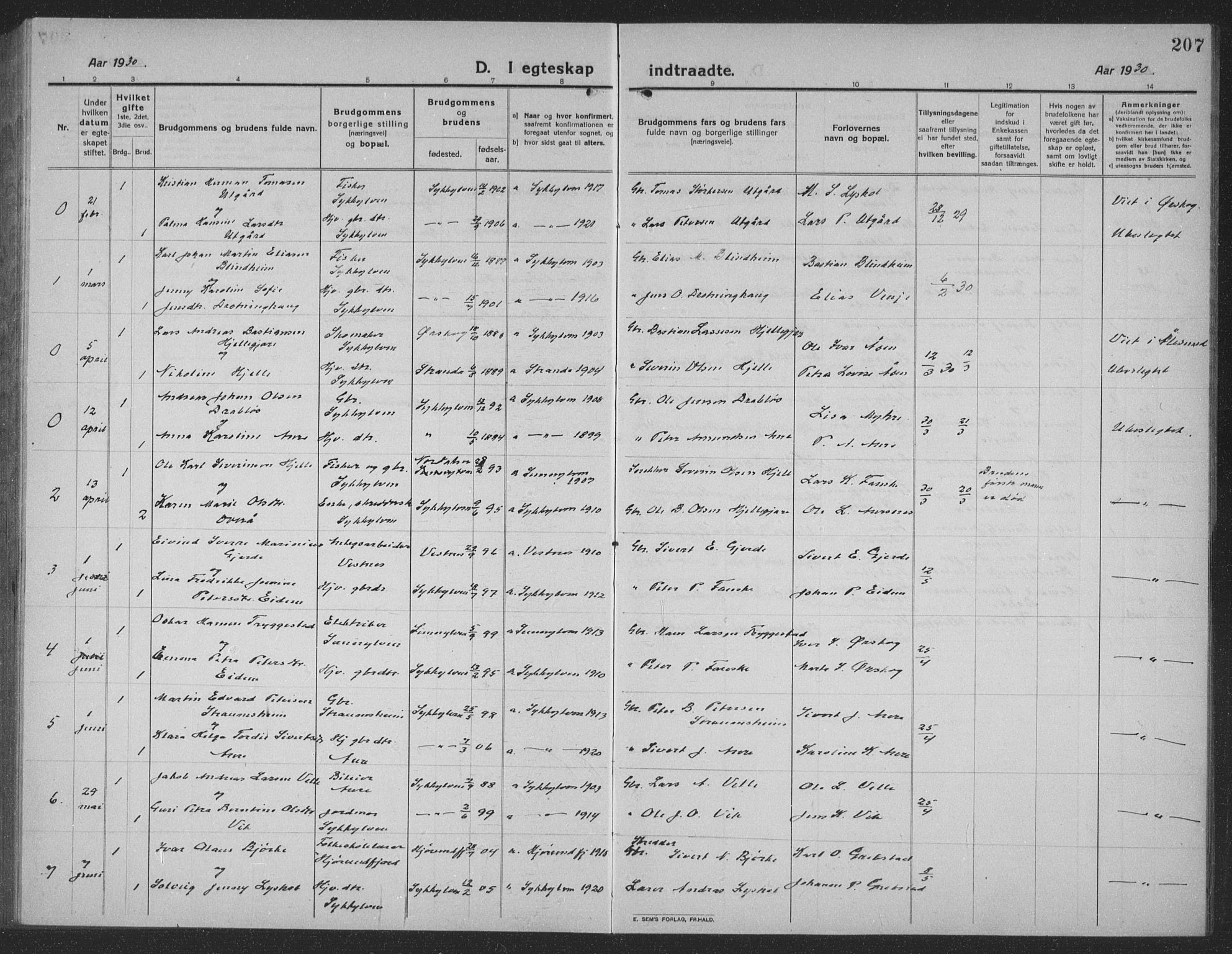 Ministerialprotokoller, klokkerbøker og fødselsregistre - Møre og Romsdal, AV/SAT-A-1454/523/L0342: Parish register (copy) no. 523C05, 1916-1937, p. 207